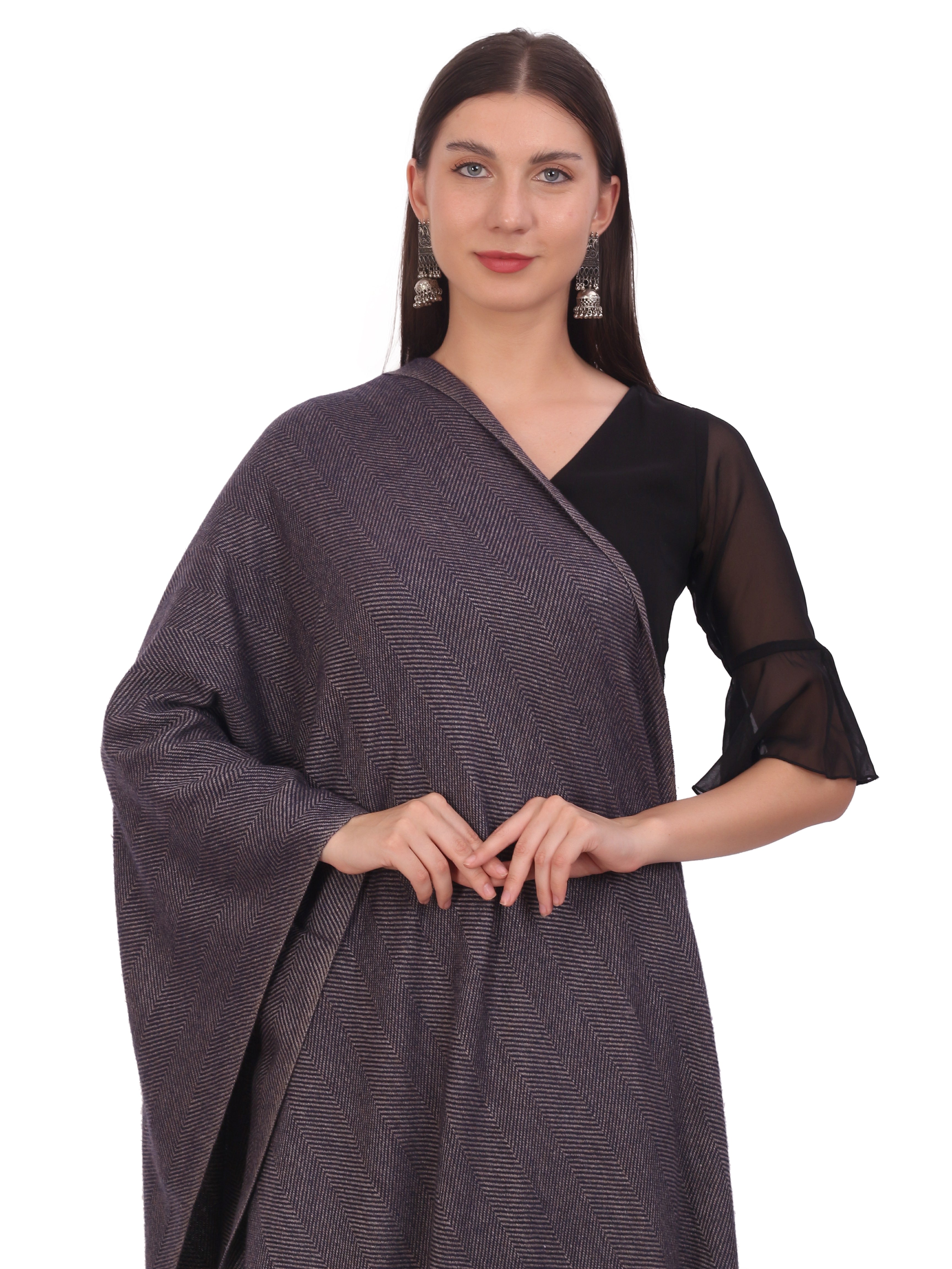 Pash Vilas Unisex Dyed Harringbone Design Cashmere Fine wool Scarf Soft Warm DENIM Color