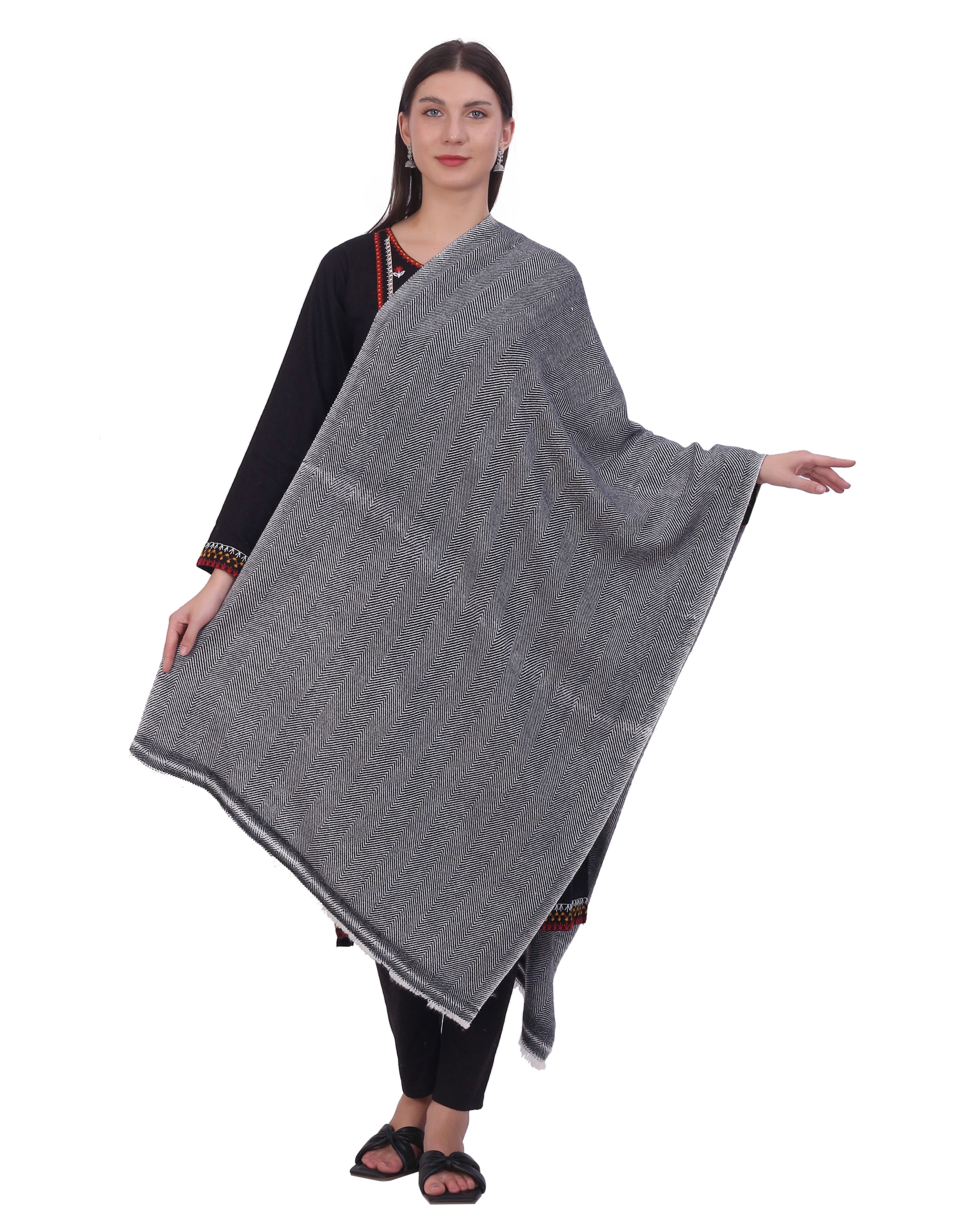 Pash Vilas Unisex Harringbone Design Cashmere Fine wool Scarf Soft Warm Gray Color