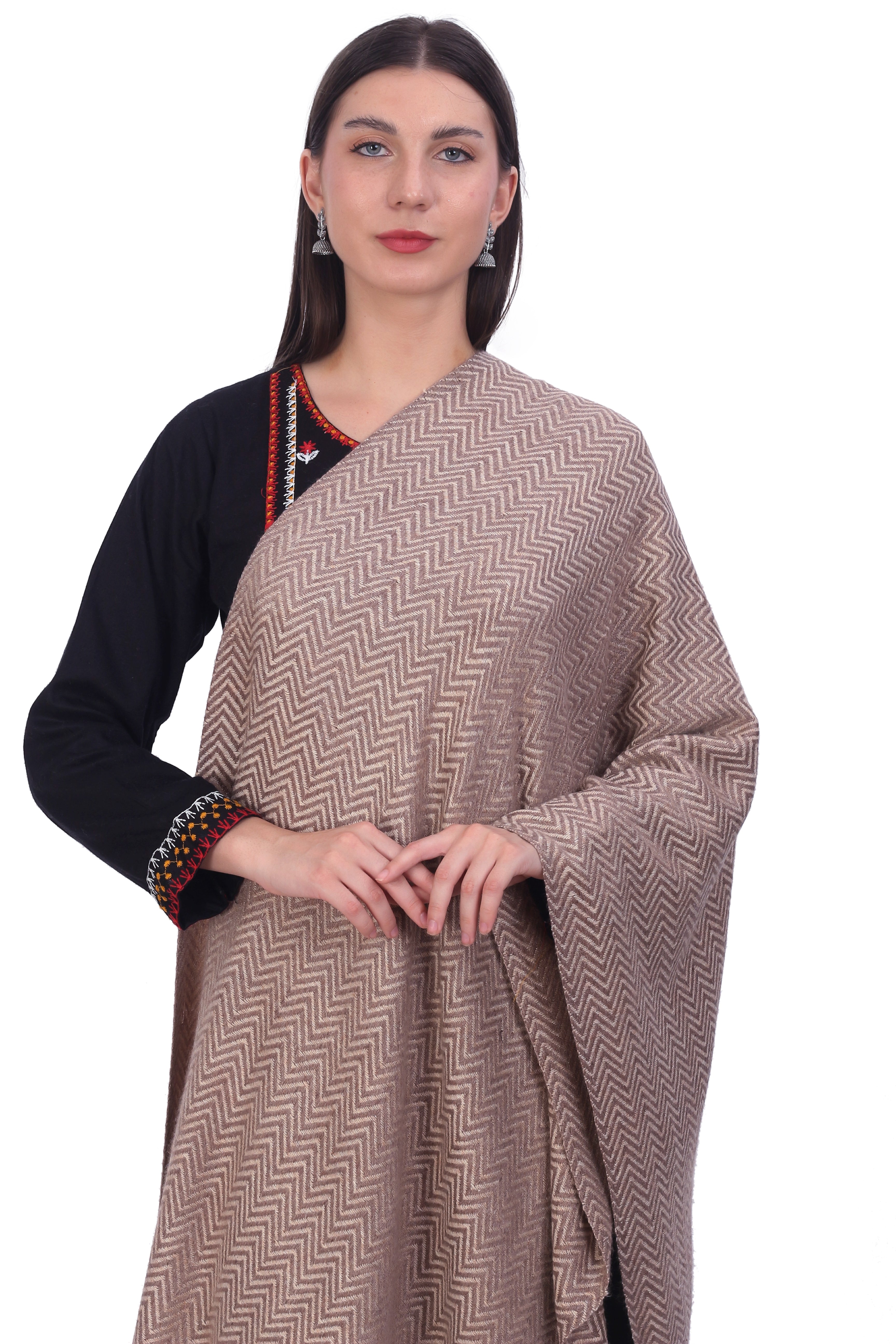 Pash Vilas Unisex Fishbone Design Cashmere Fine wool Scarf Soft Warm Denim Blue Color