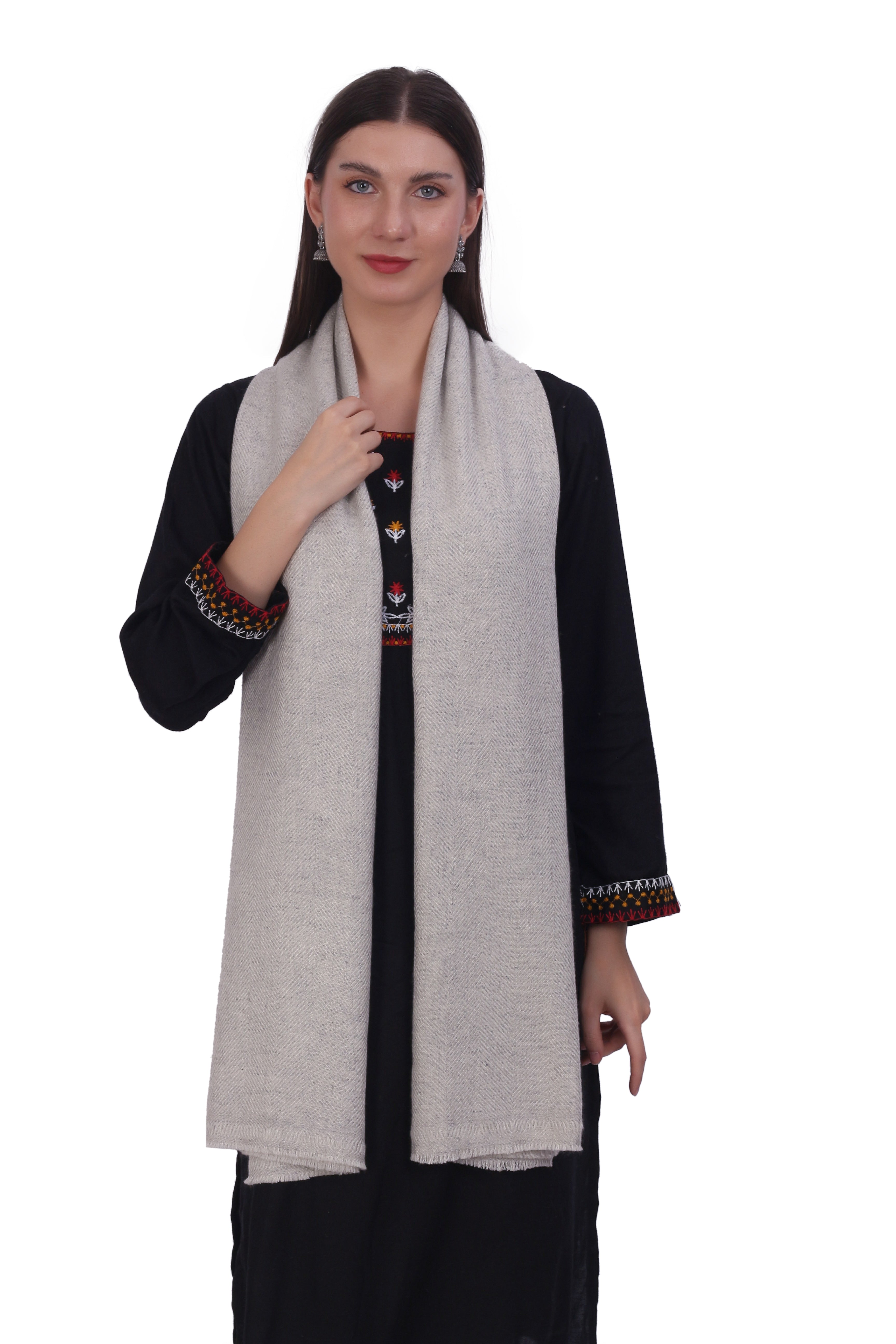 Pash Vilas Unisex Harringbone Design Cashmere Fine wool Scarf Soft Warm CREAM Color