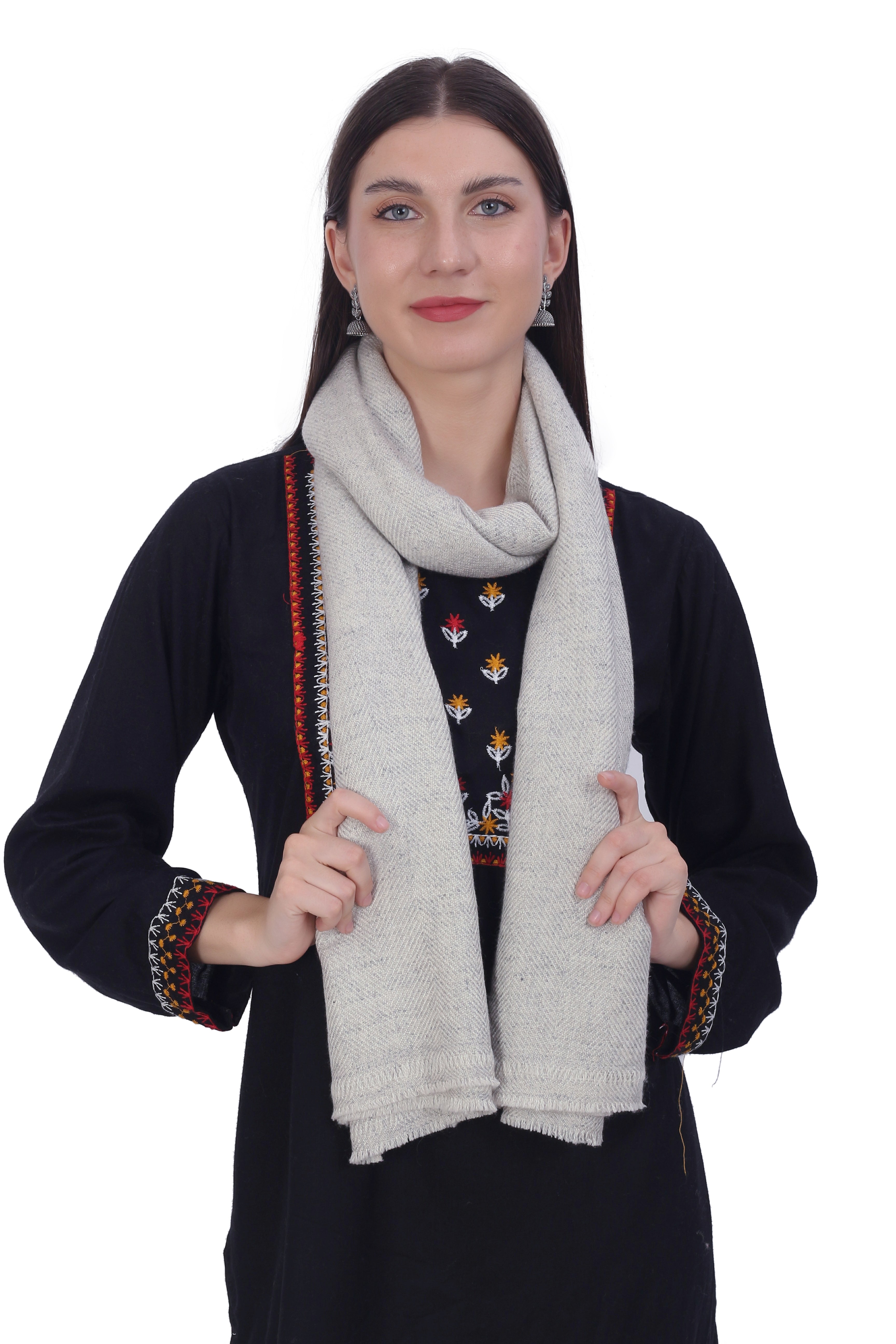 Pash Vilas Unisex Harringbone Design Cashmere Fine wool Scarf Soft Warm CREAM Color