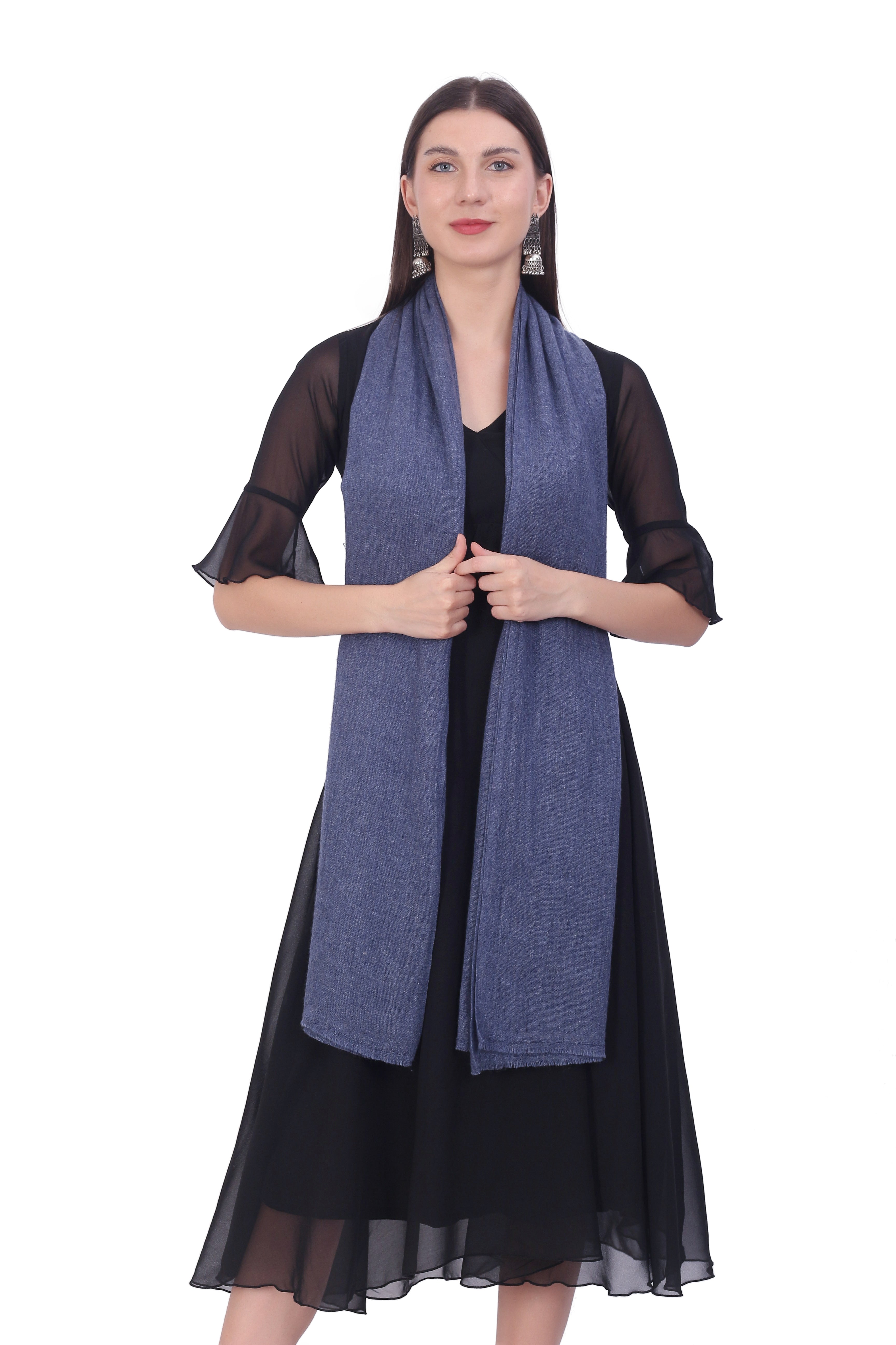 Pashvilas Unisex Solid Cashmere Wool Scarf Navy color