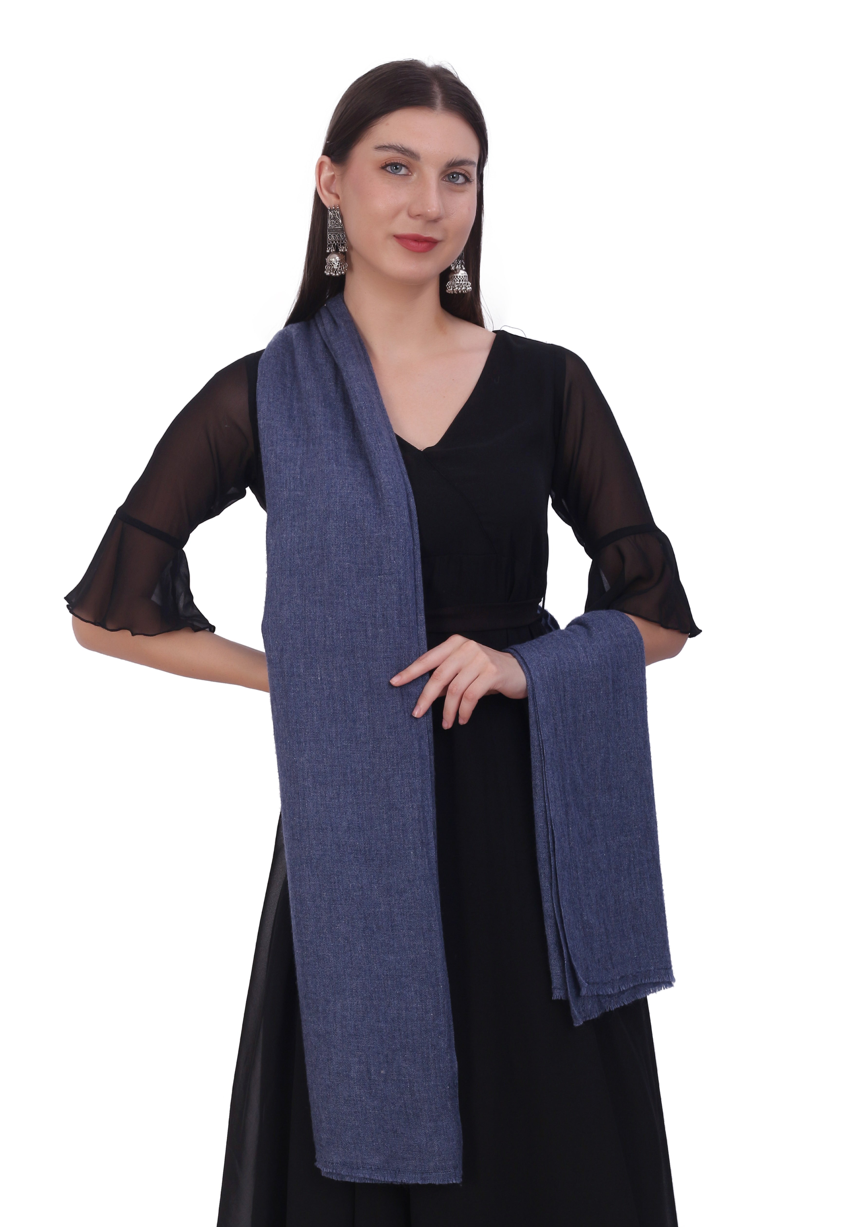 Pashvilas Unisex Solid Cashmere Wool Scarf Navy color