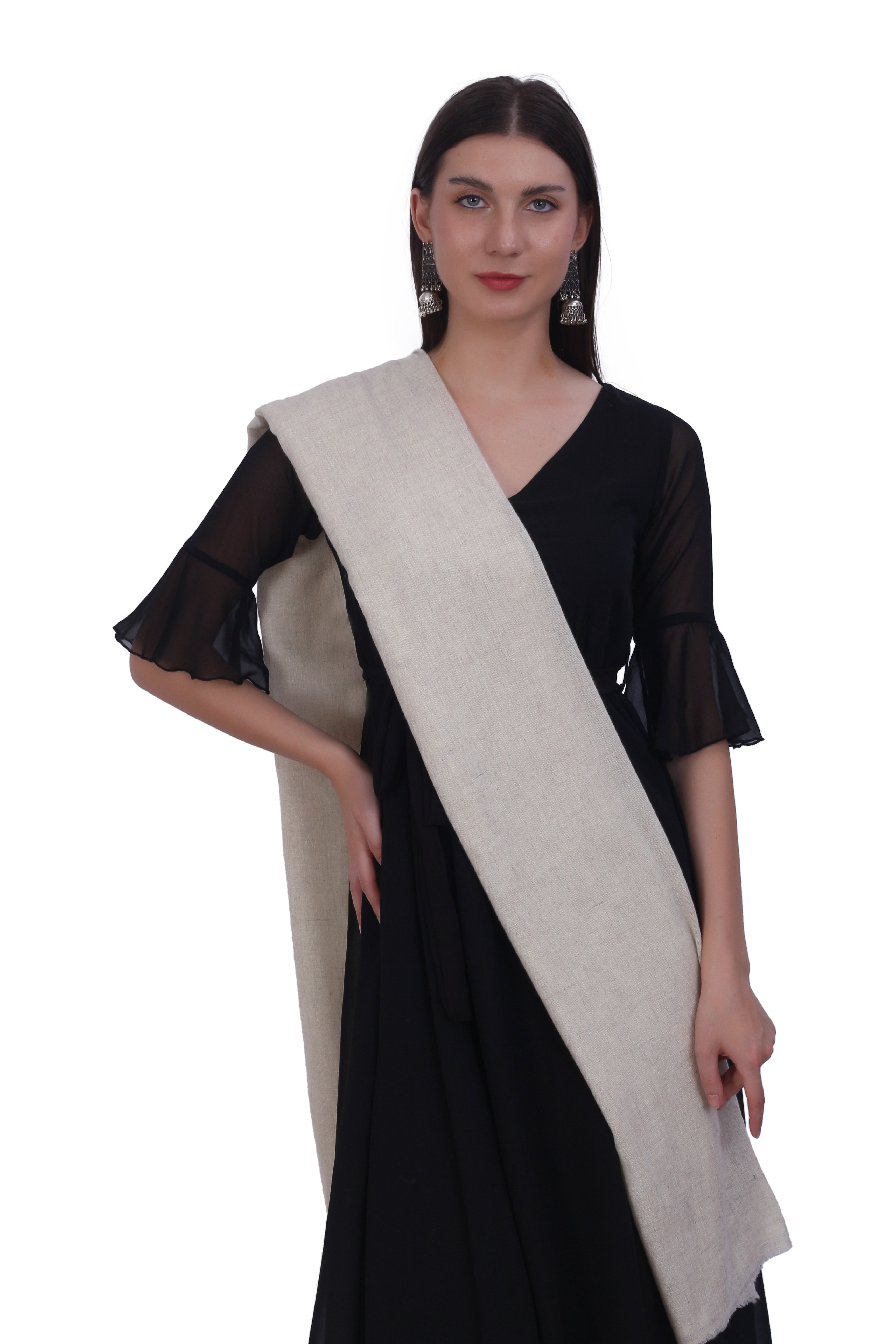 Pashvilas Unisex Solid Cashmere Wool Scarf Cream Color