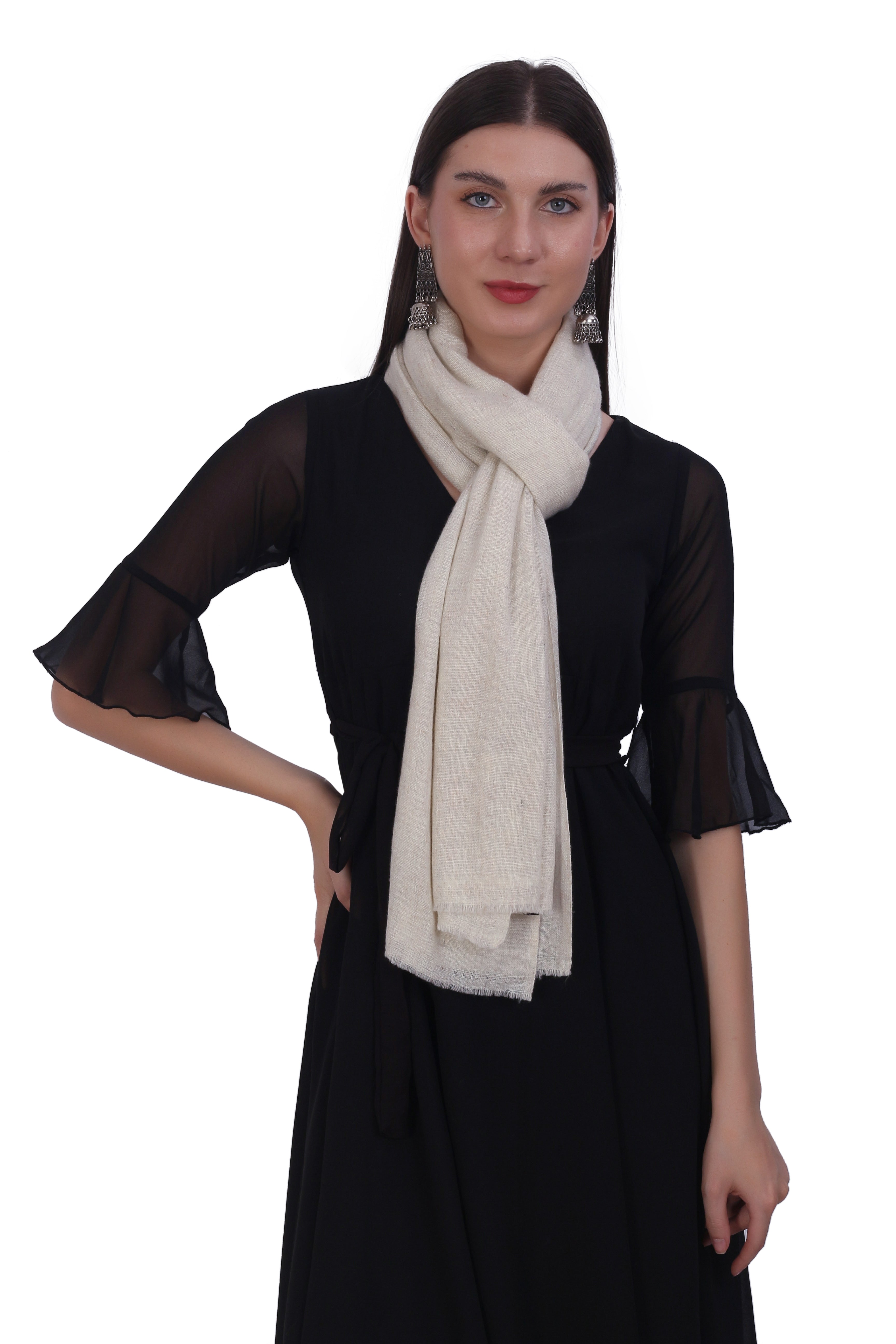 Pashvilas Unisex Solid Cashmere Wool Scarf Cream Color