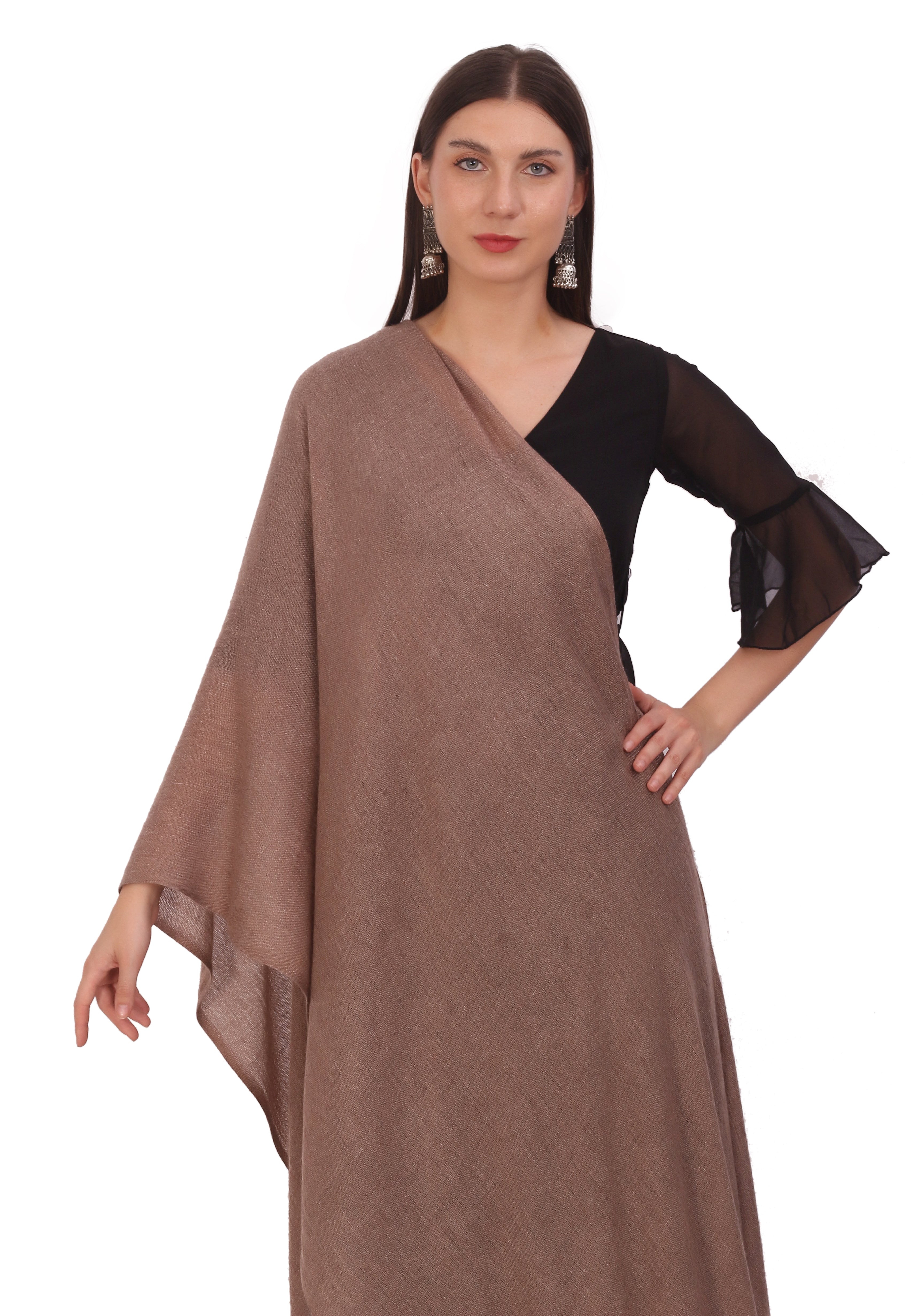 Pashvilas Unisex Solid Cashmere Wool Scarf Brown Color