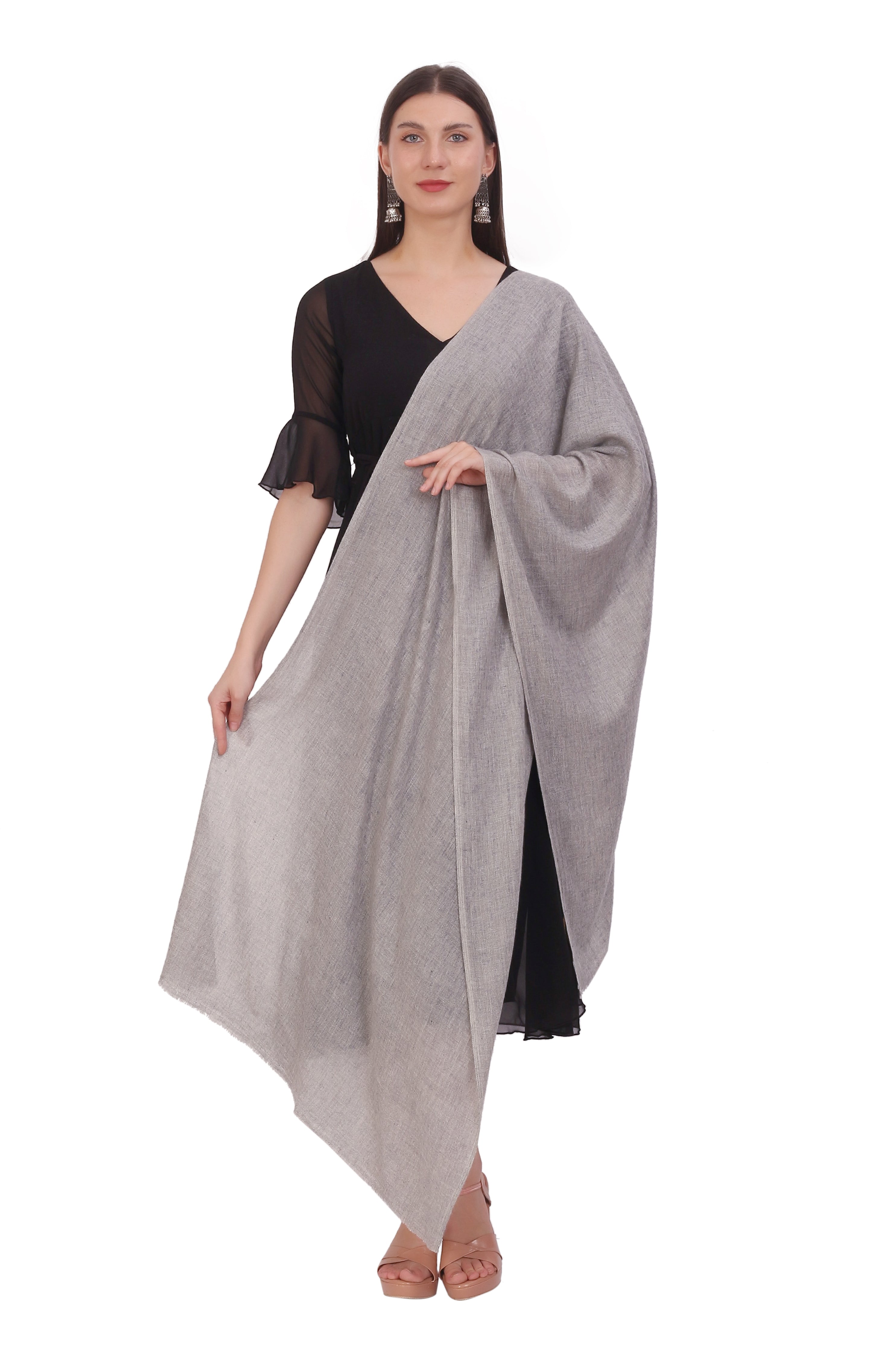 Pashvilas Unisex Solid Cashmere Wool Scarf Grey Color