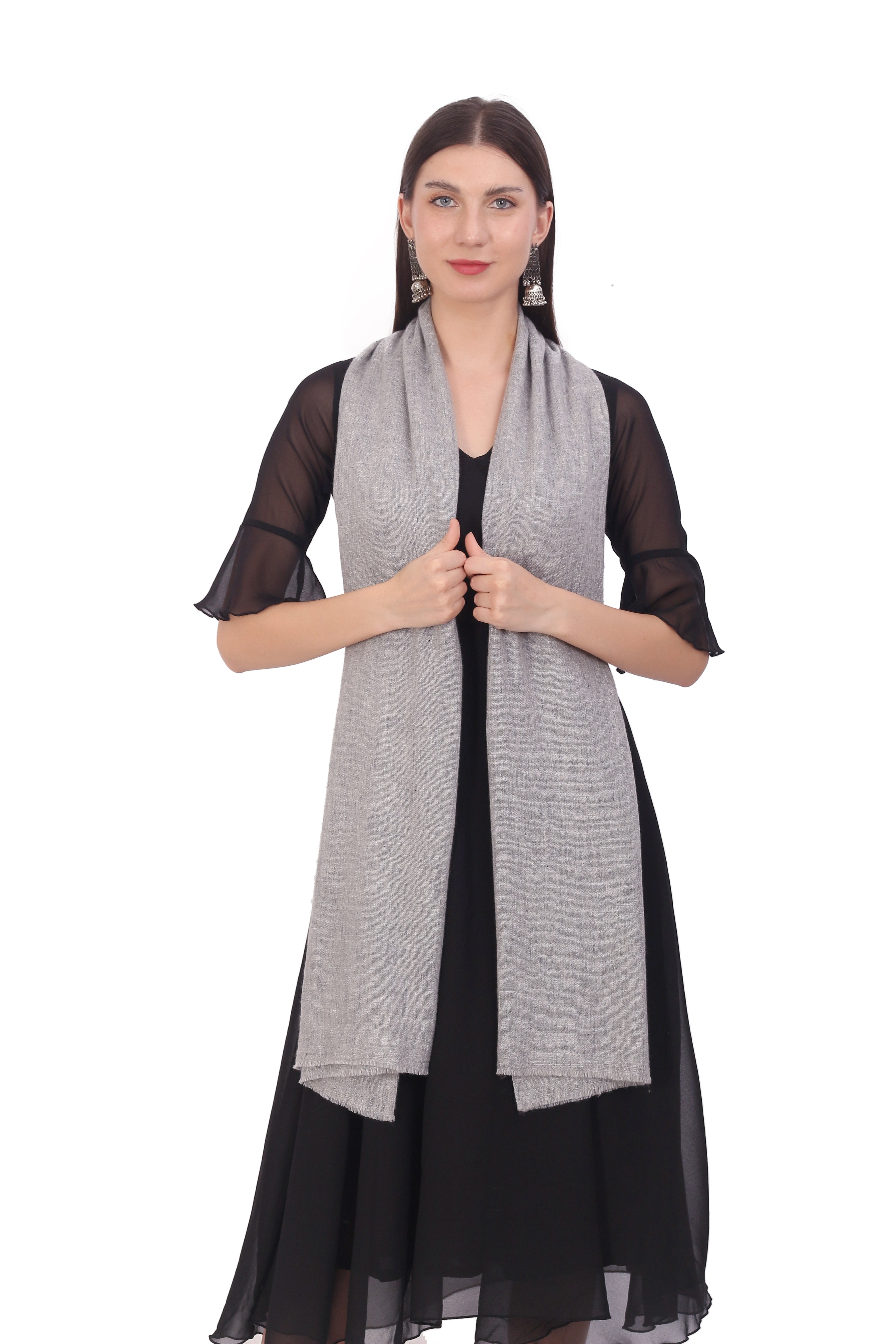 Pashvilas Unisex Solid Cashmere Wool Scarf Grey Color