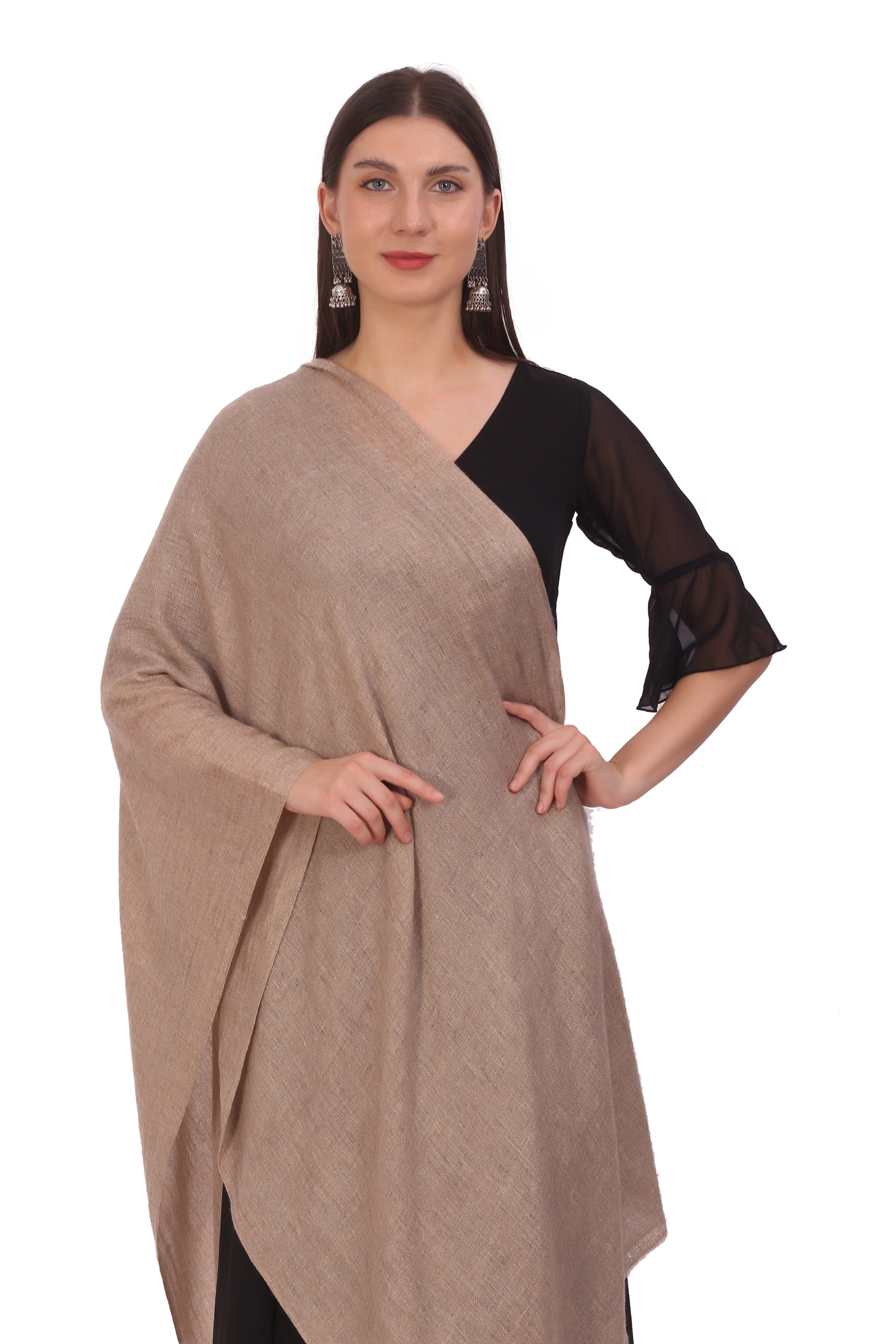 Pashvilas Unisex Solid Cashmere Wool Scarf Beige Color