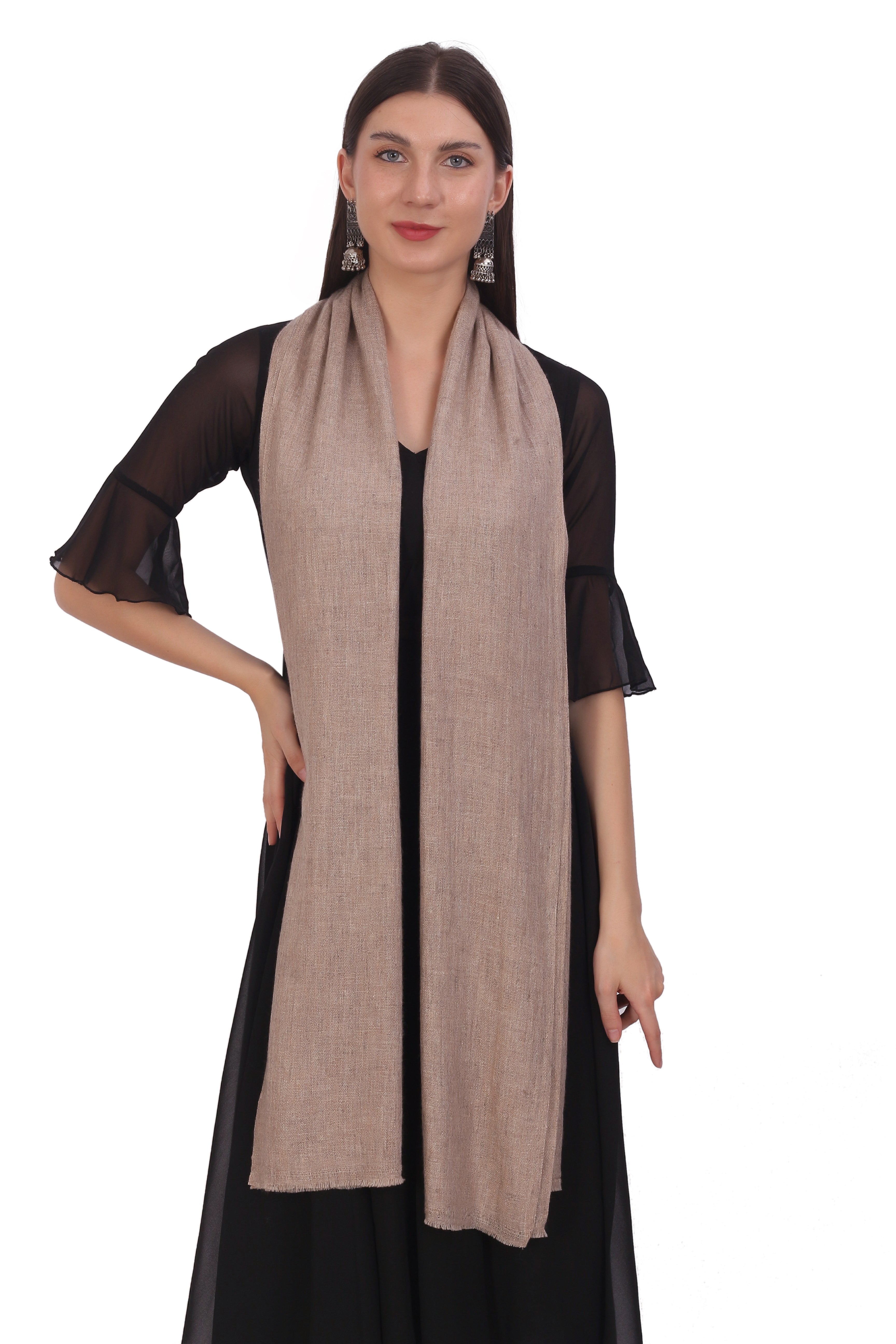 Pashvilas Unisex Solid Cashmere Wool Scarf Beige Color