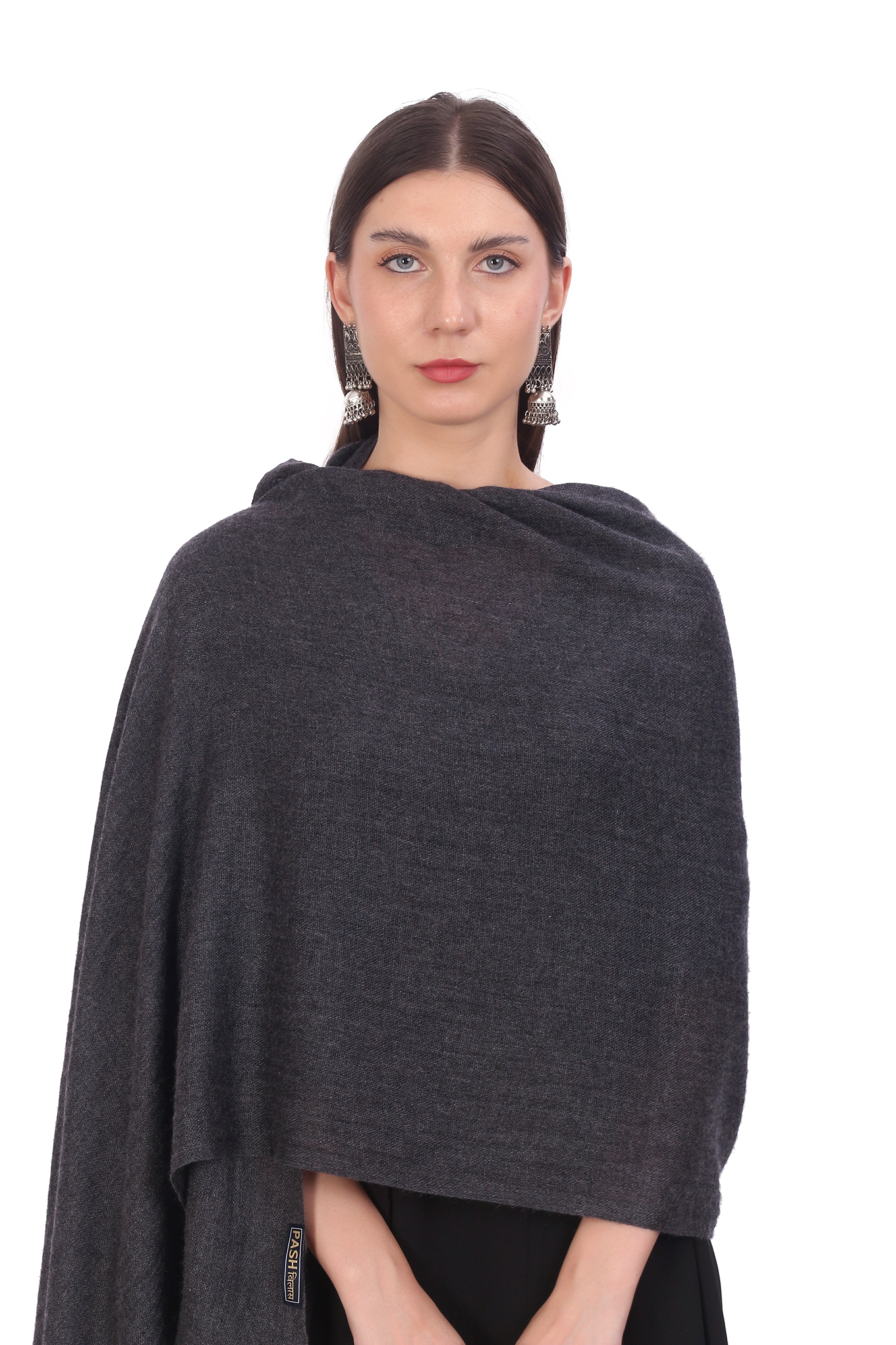 Pashvilas Unisex Solid Cashmere Wool Scarf Black Color