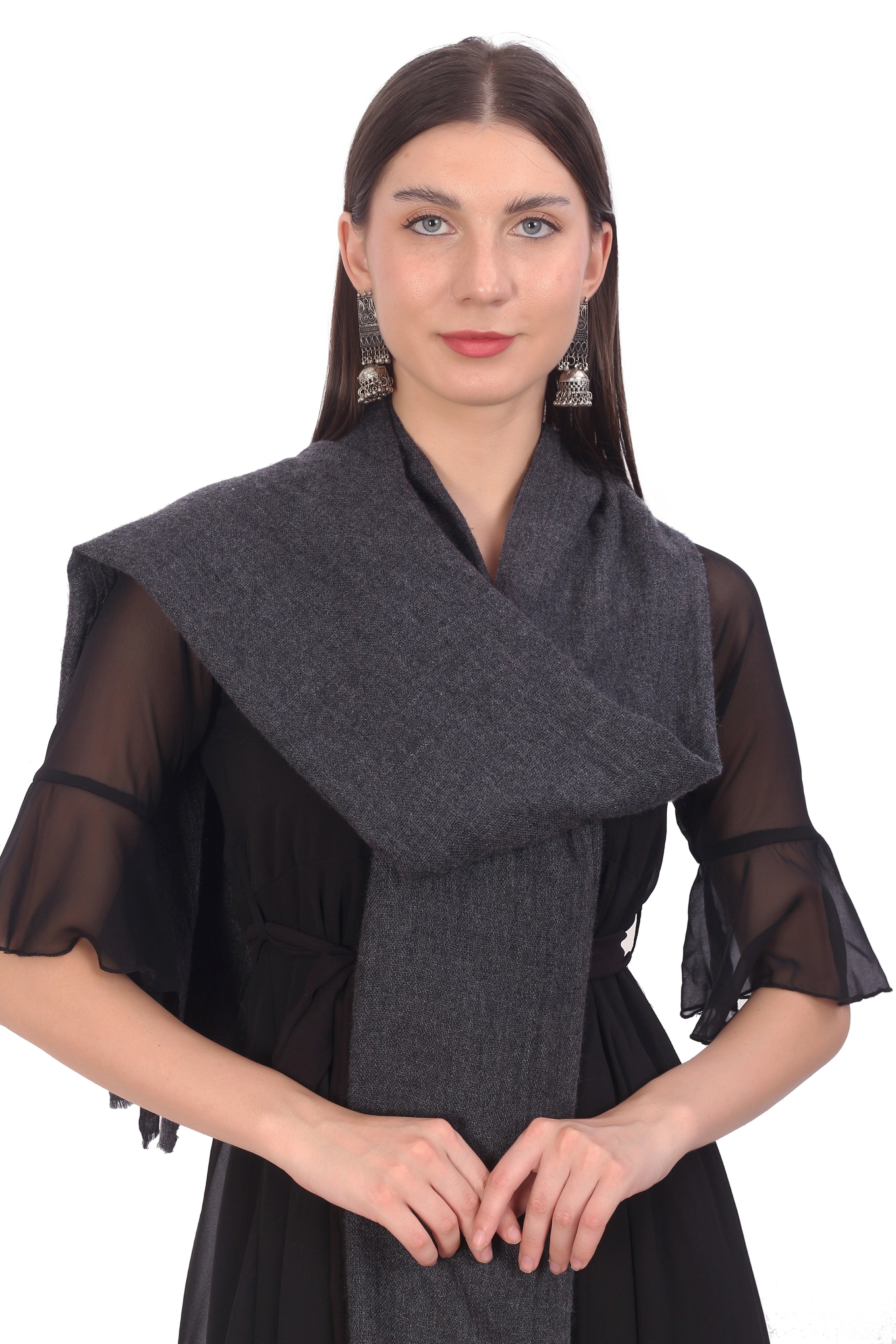 Pashvilas Unisex Solid Cashmere Wool Scarf Black Color