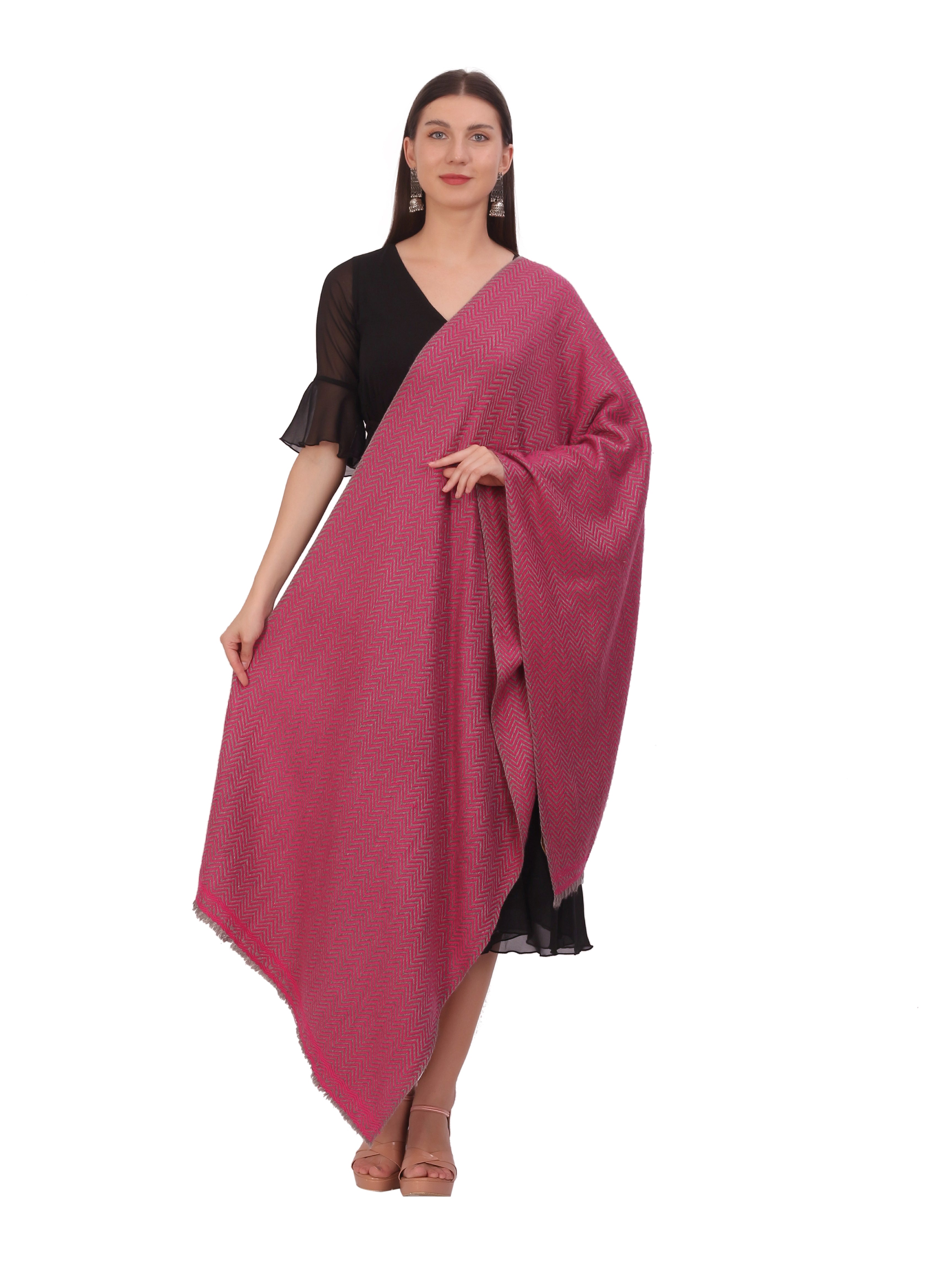 Pash Vilas Unisex Dyed Fishbone Design Cashmere Fine wool Scarf Soft Warm ROSE Color