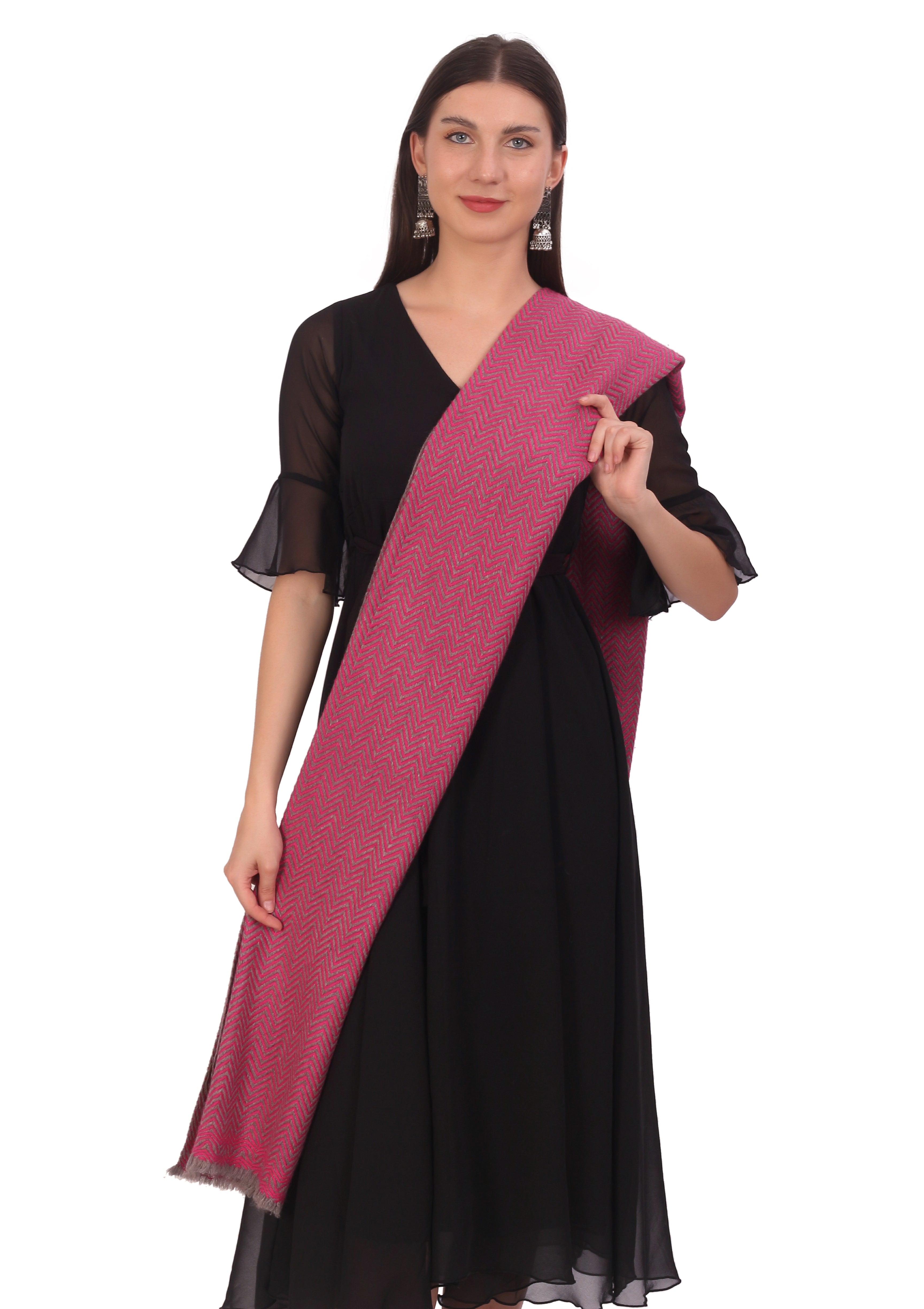 Pash Vilas Unisex Dyed Fishbone Design Cashmere Fine wool Scarf Soft Warm ROSE Color