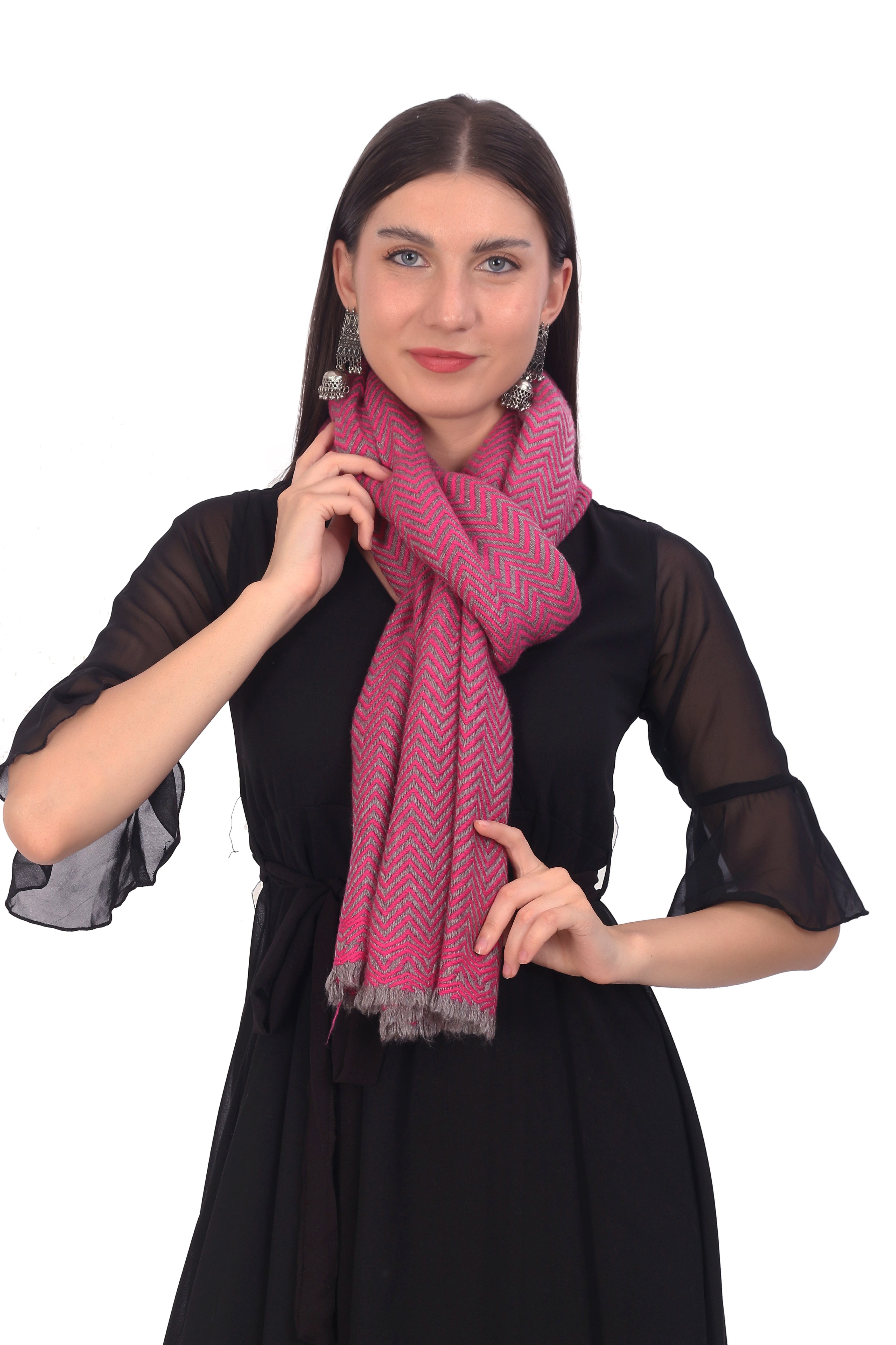 Pash Vilas Unisex Dyed Fishbone Design Cashmere Fine wool Scarf Soft Warm ROSE Color