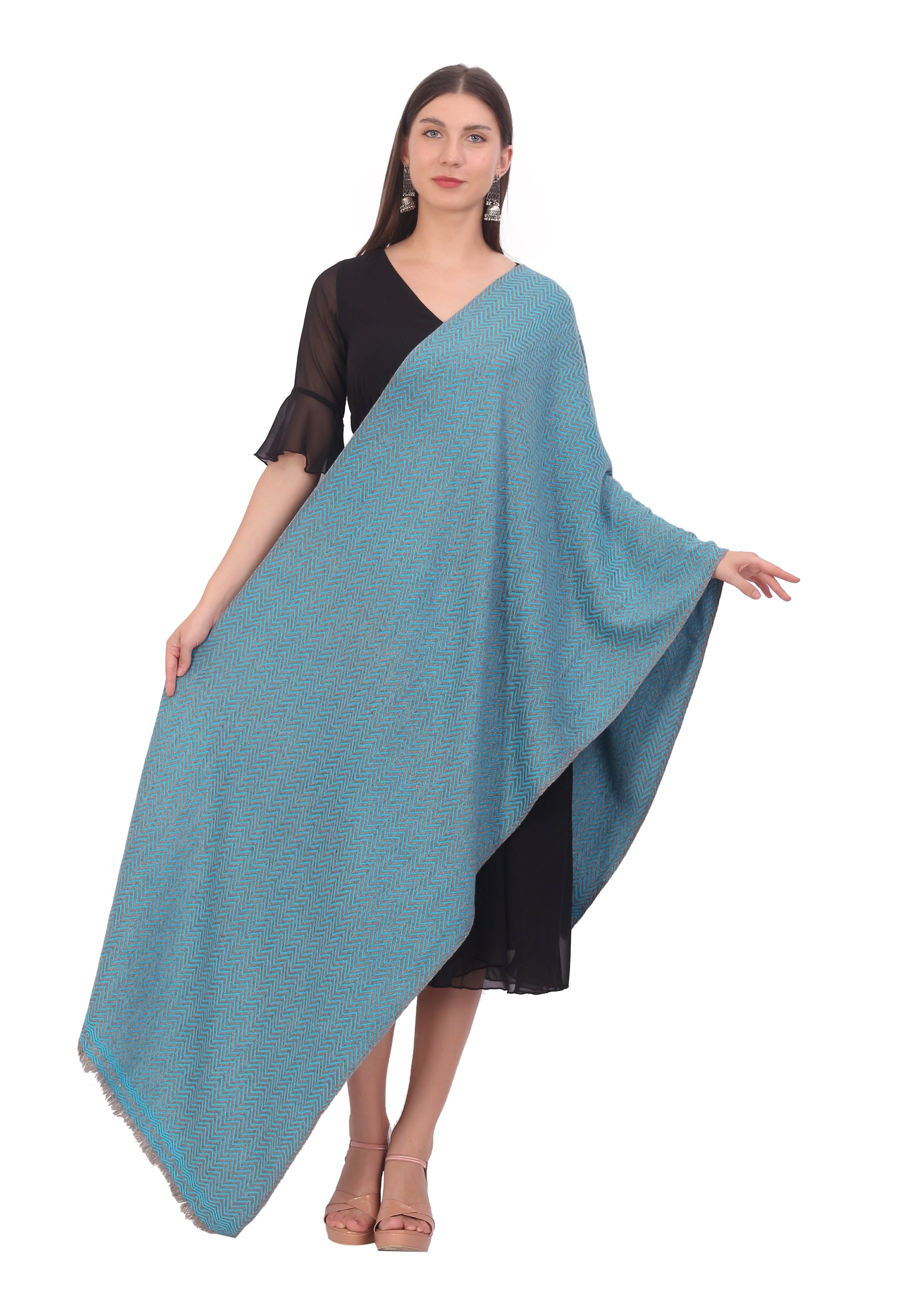 Pash Vilas Unisex Dyed Fishbone Design Cashmere Fine wool Scarf Soft Warm TURQUOISE Color