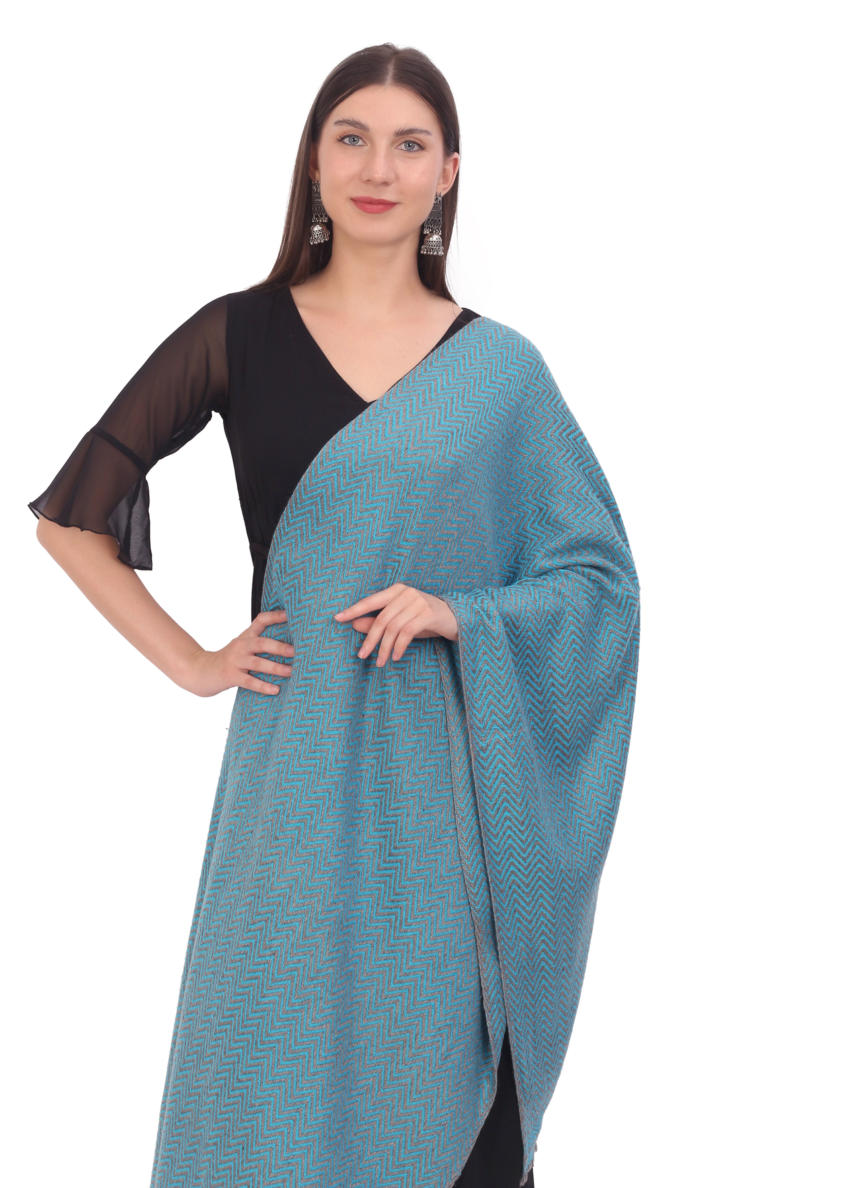 Pash Vilas Unisex Dyed Fishbone Design Cashmere Fine wool Scarf Soft Warm TURQUOISE Color