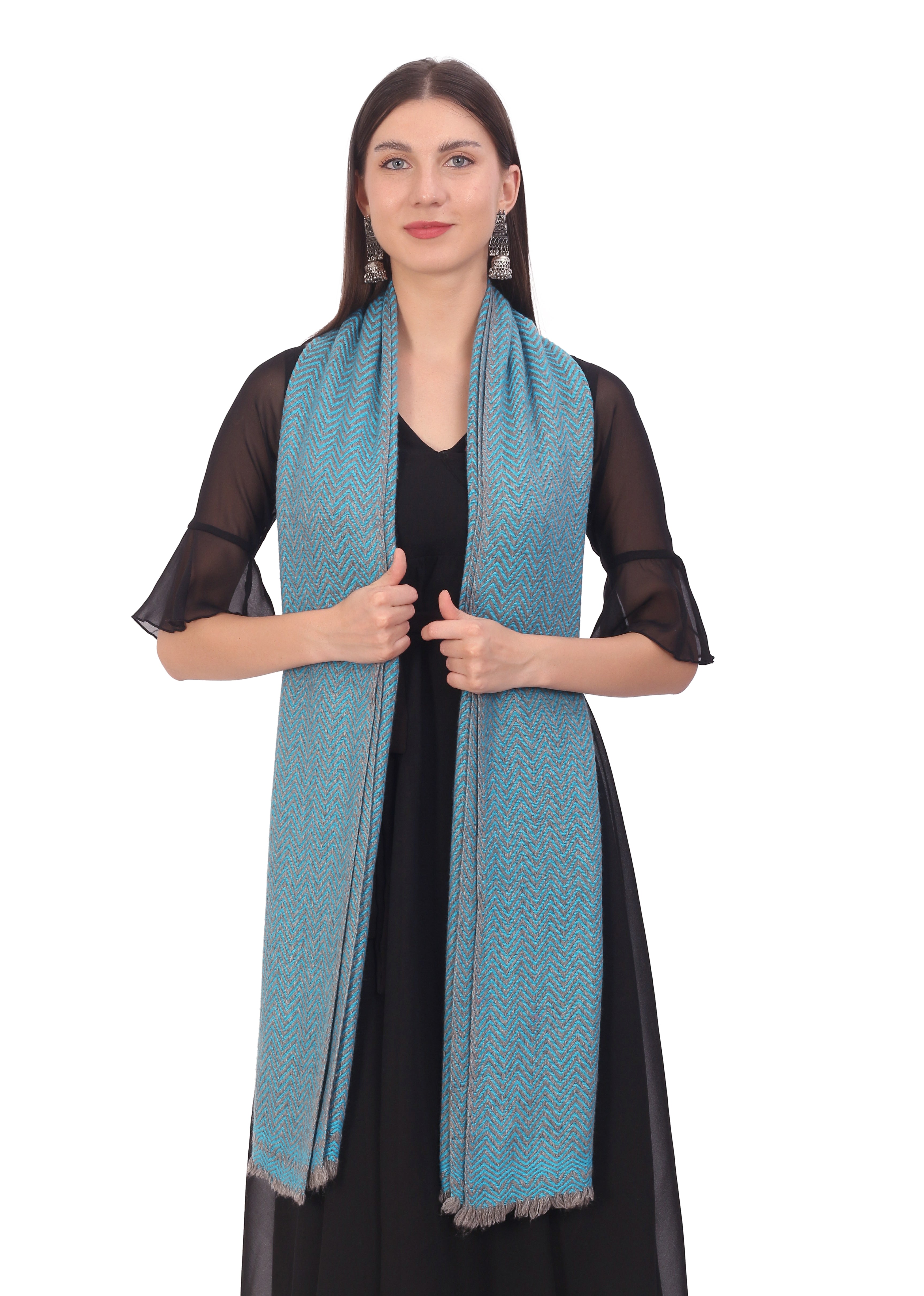 Pash Vilas Unisex Dyed Fishbone Design Cashmere Fine wool Scarf Soft Warm TURQUOISE Color