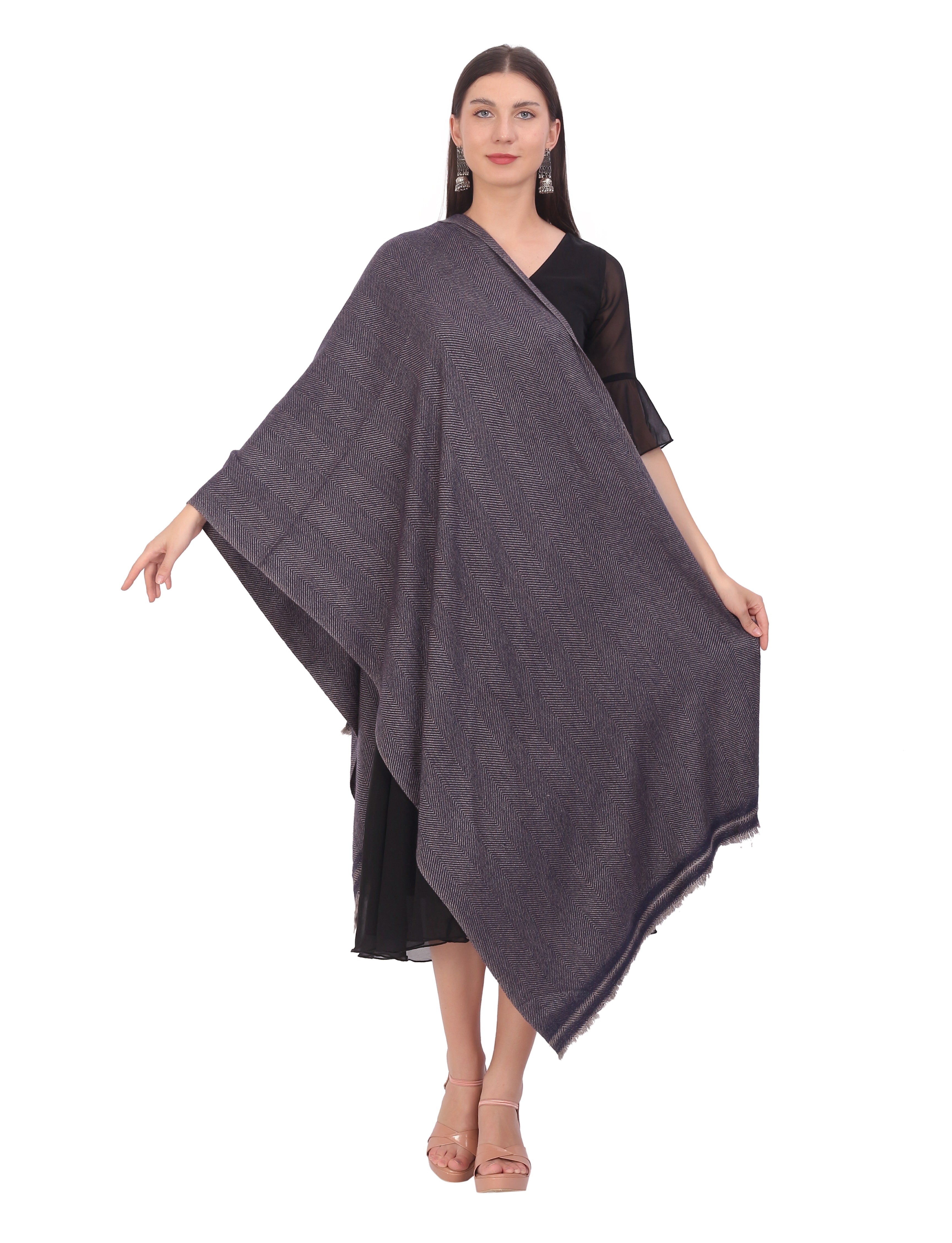 Pash Vilas Unisex Dyed Harringbone Design Cashmere Fine wool Scarf Soft Warm DENIM Color