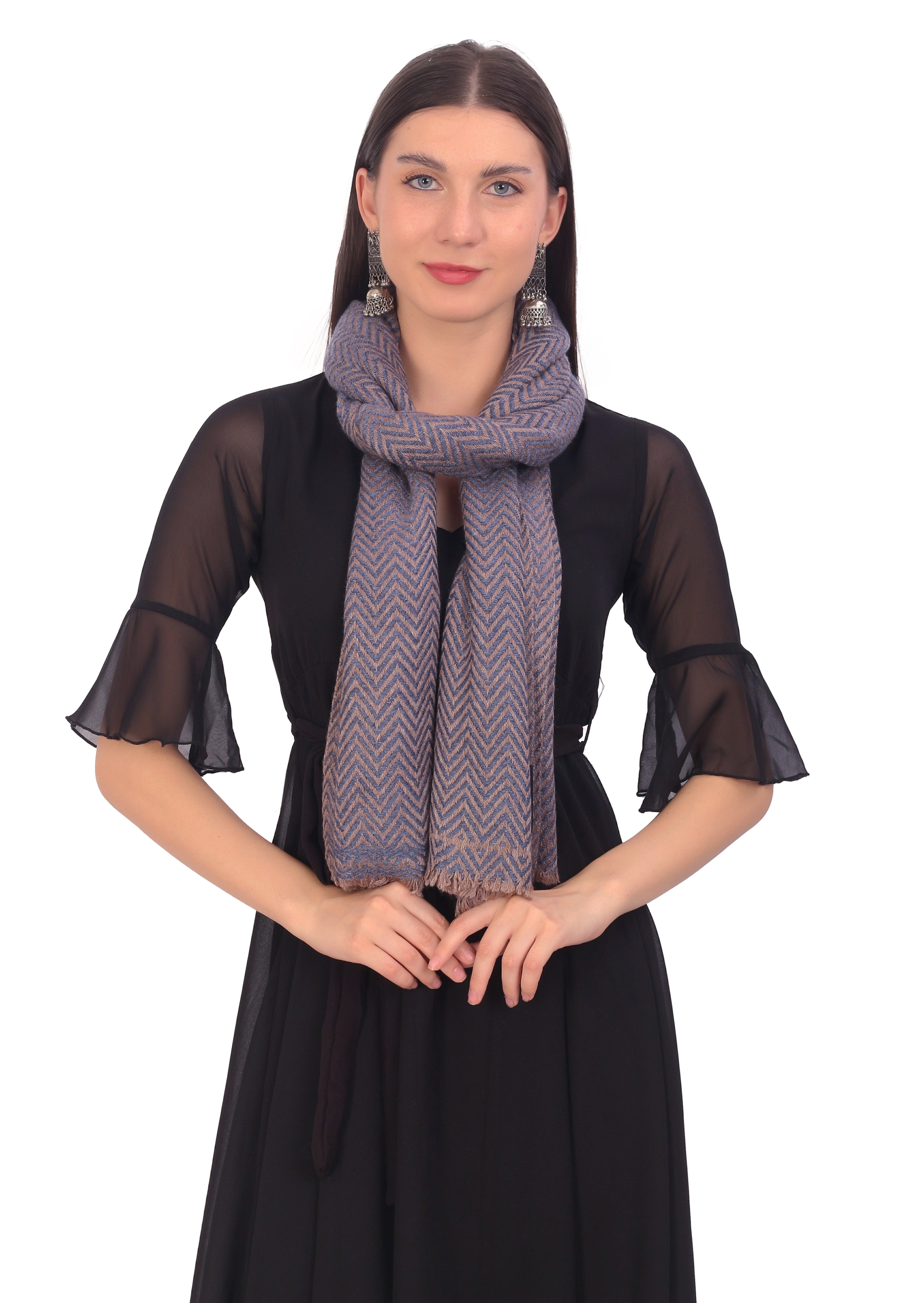 Pash Vilas Unisex Dyed Fishbone Design Cashmere Fine wool Scarf Soft Warm DENIM BLUE Color