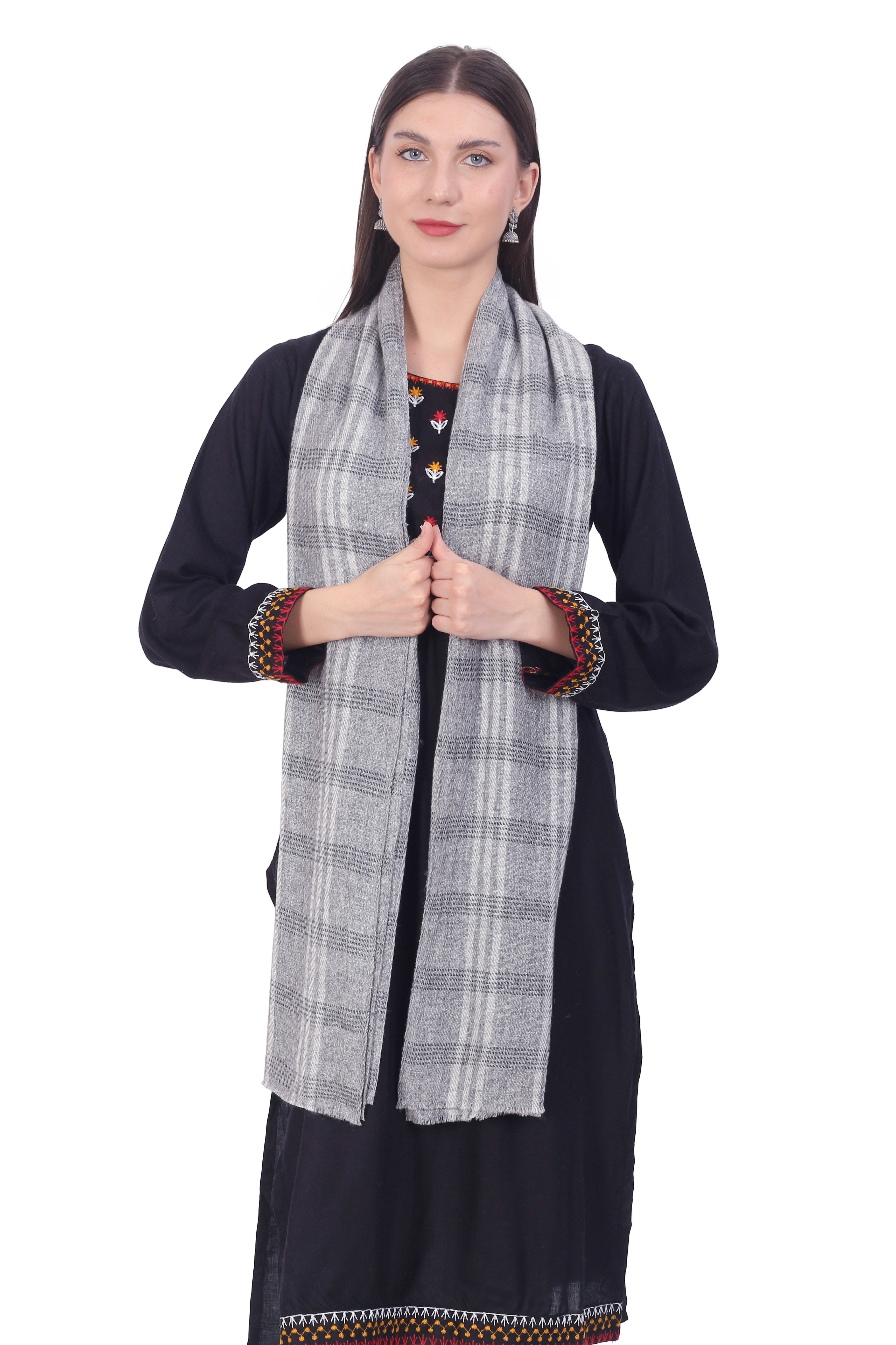 Pashvilas Unisex Designer Cashmere Fine wool Scarf Soft Warm Lightweight Silver color