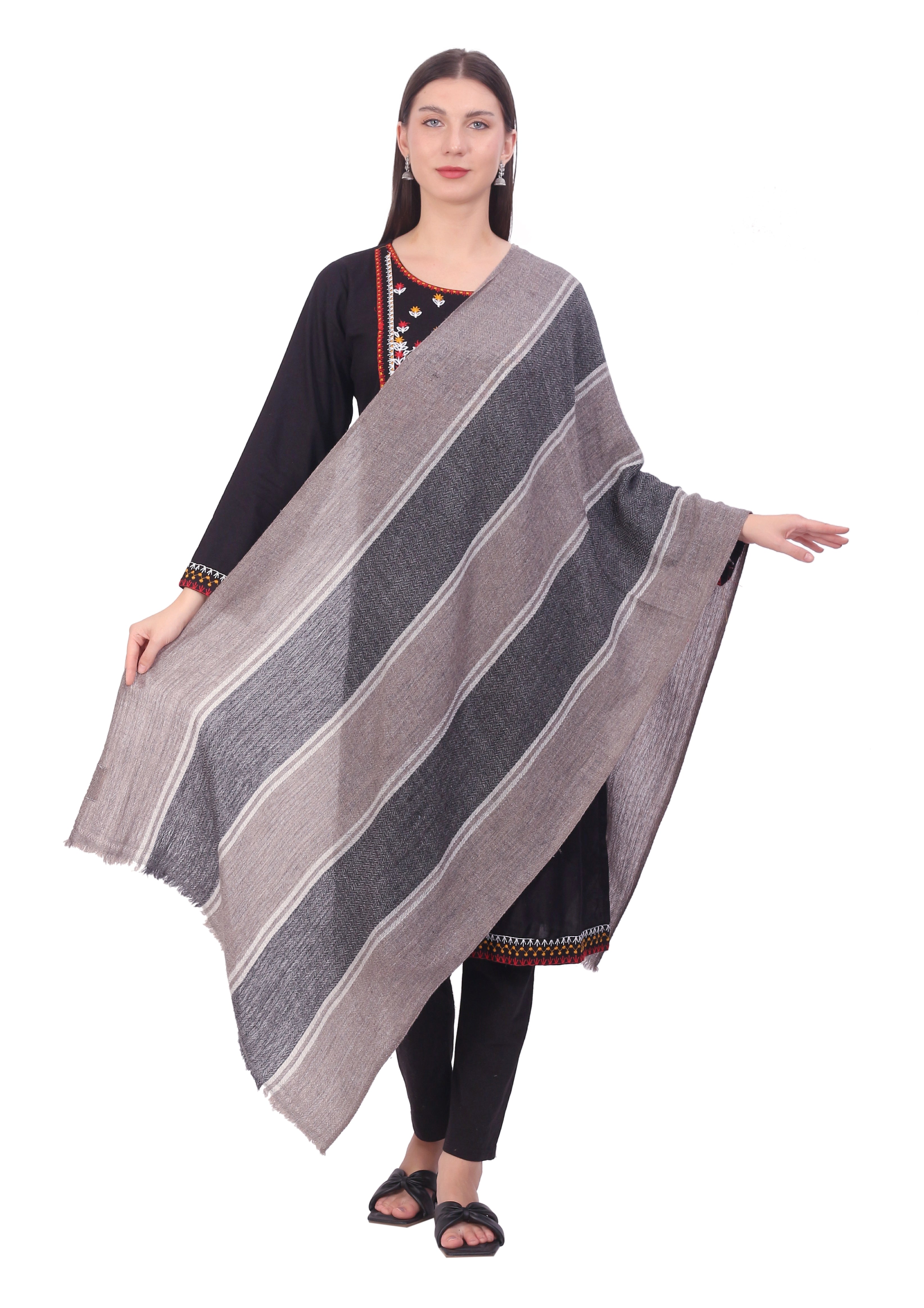 Pashvilas Unisex Designer Cashmere Fine wool Scarf Soft Warm Lightweight Heliotrope Gray Color