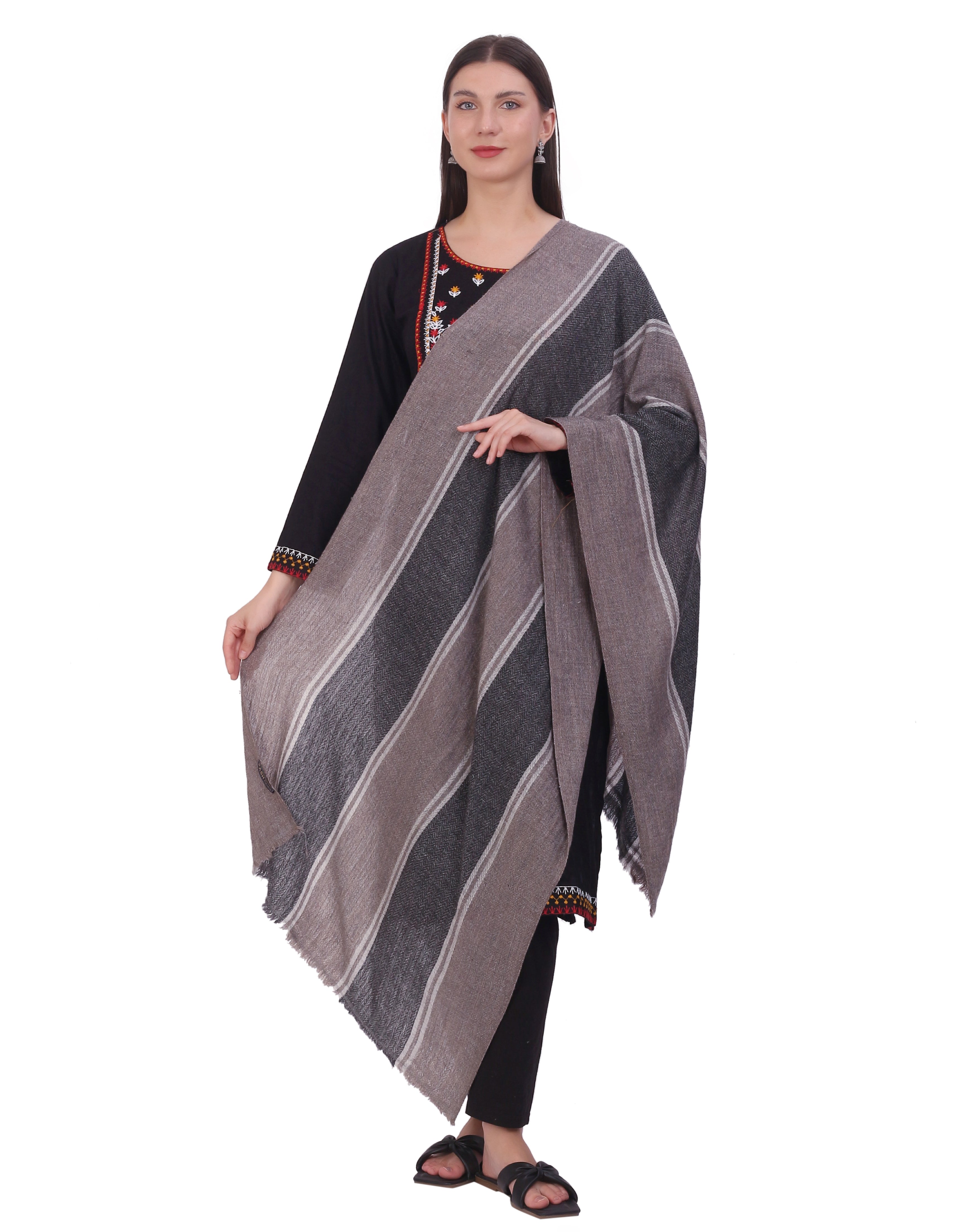 Pashvilas Unisex Designer Cashmere Fine wool Scarf Soft Warm Lightweight Heliotrope Gray Color
