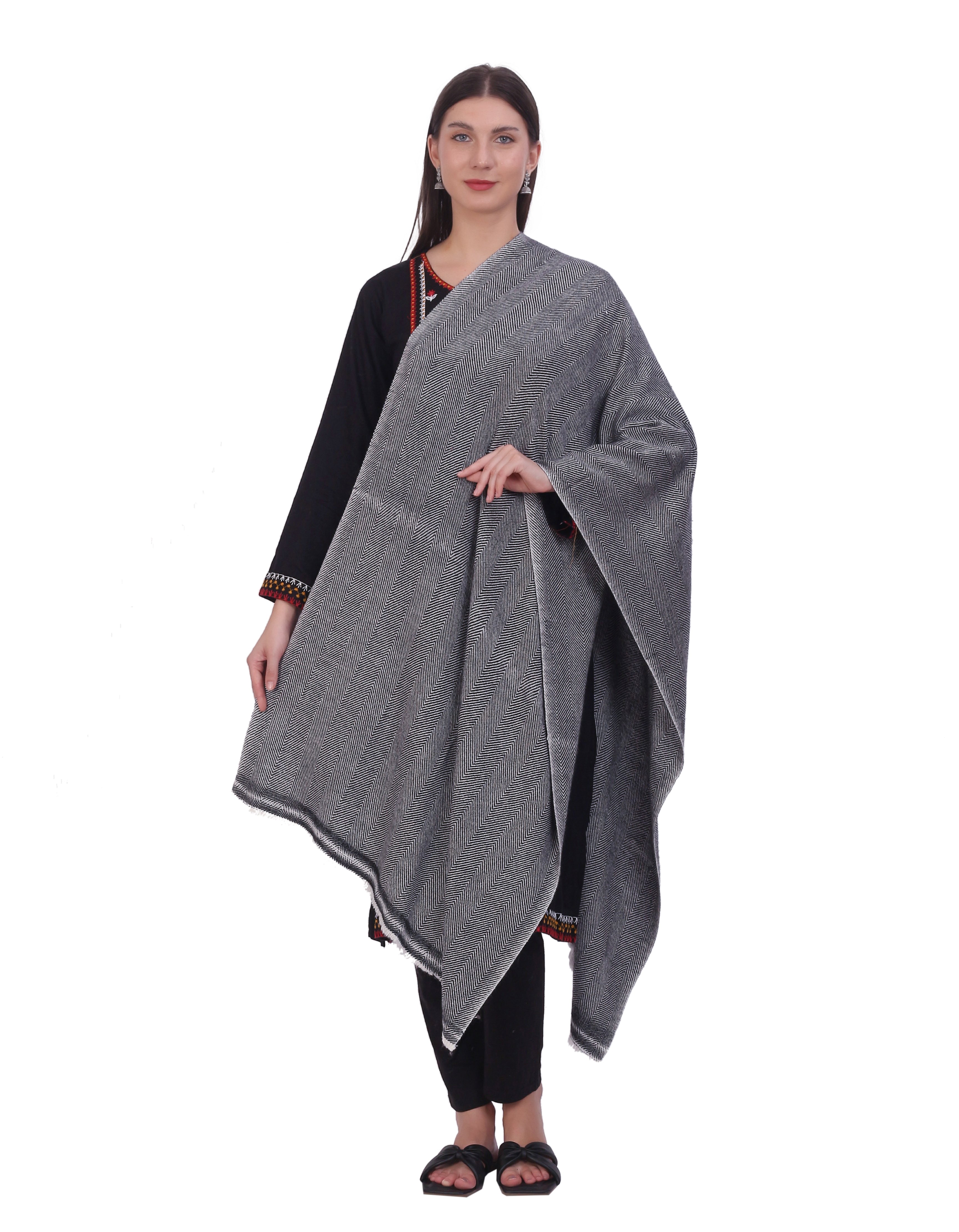 Pash Vilas Unisex Harringbone Design Cashmere Fine wool Scarf Soft Warm Gray Color