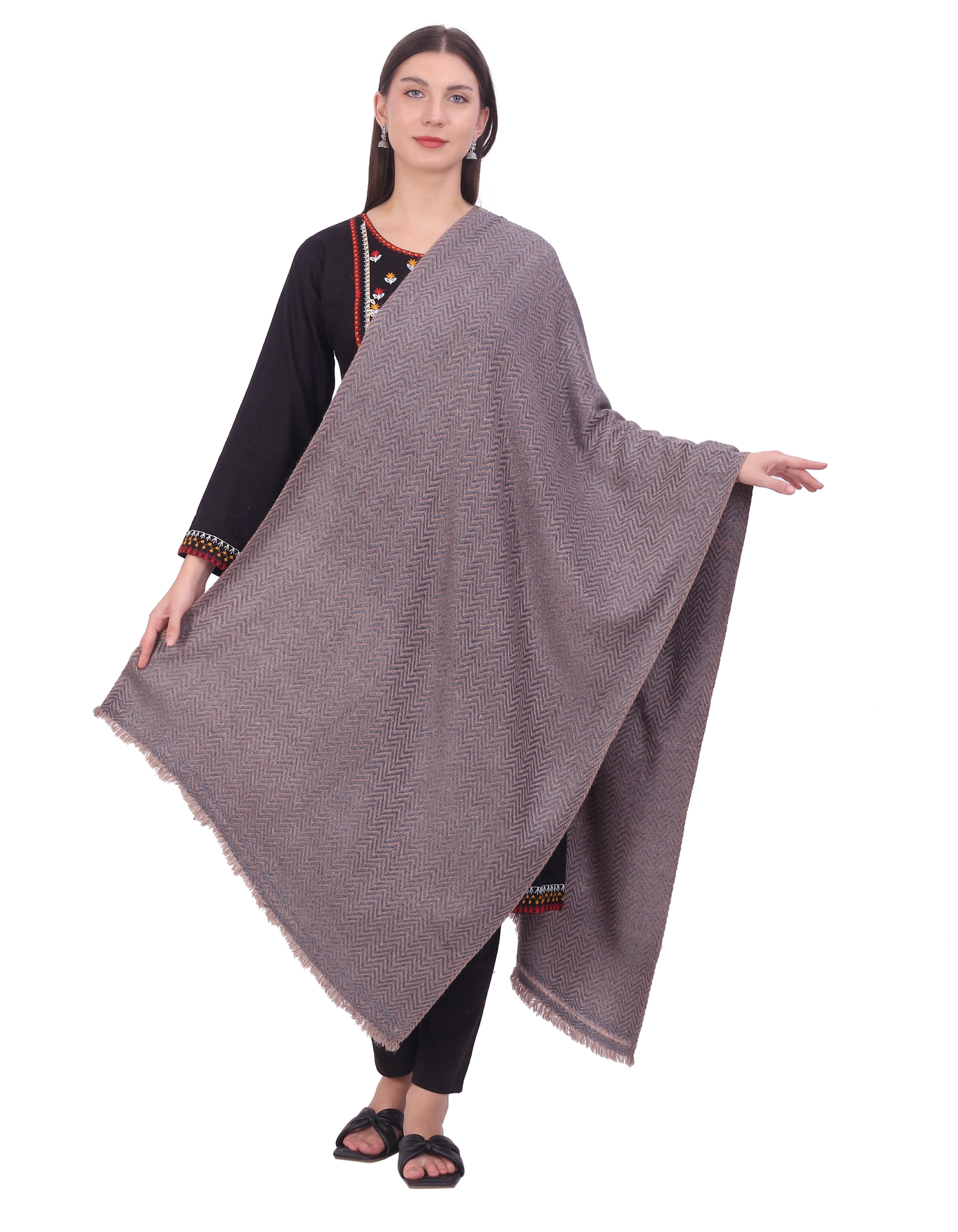 Pash Vilas Unisex Fishbone Design Cashmere Fine wool Scarf Soft Warm Denim Blue Color