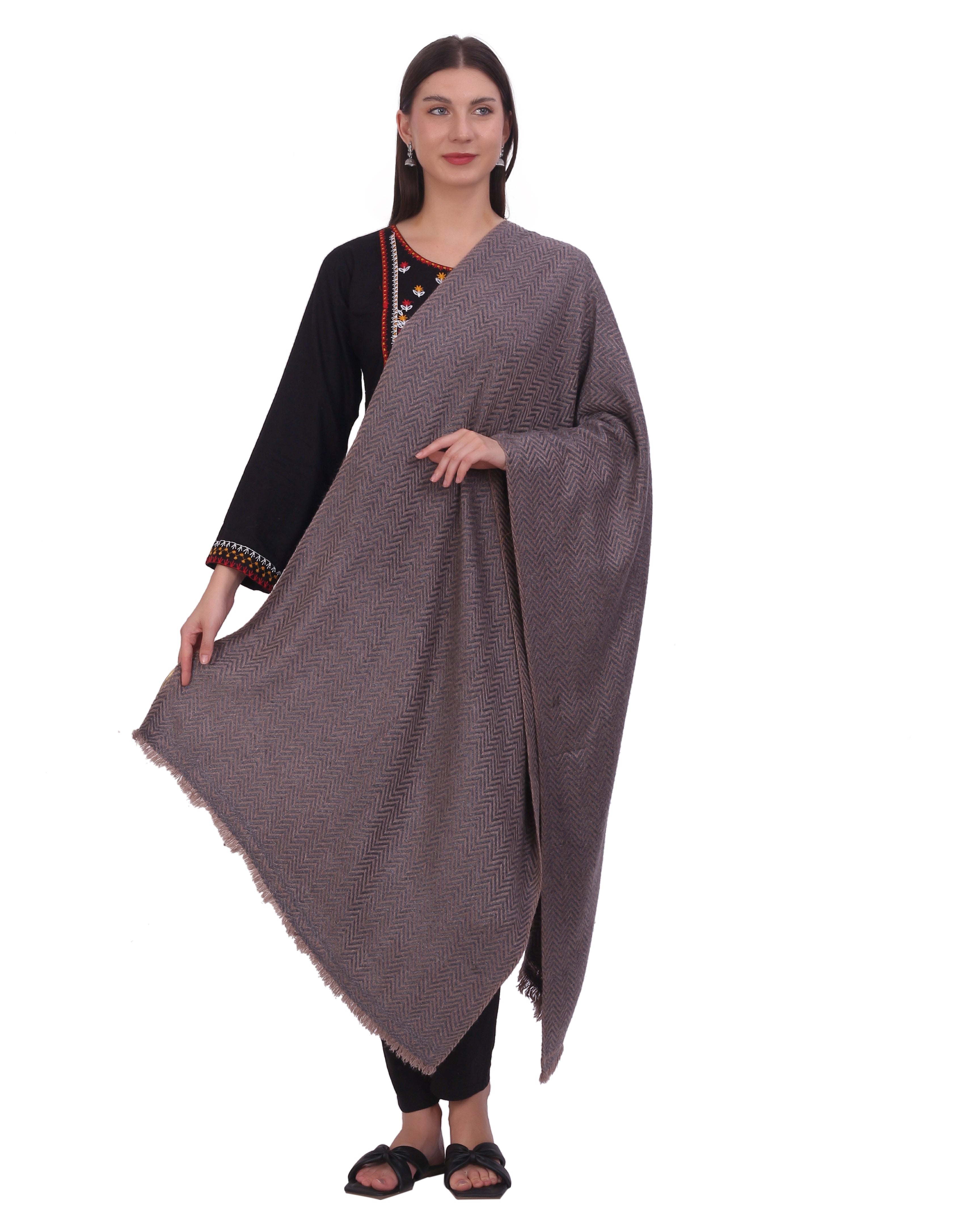 Pash Vilas Unisex Fishbone Design Cashmere Fine wool Scarf Soft Warm Denim Blue Color