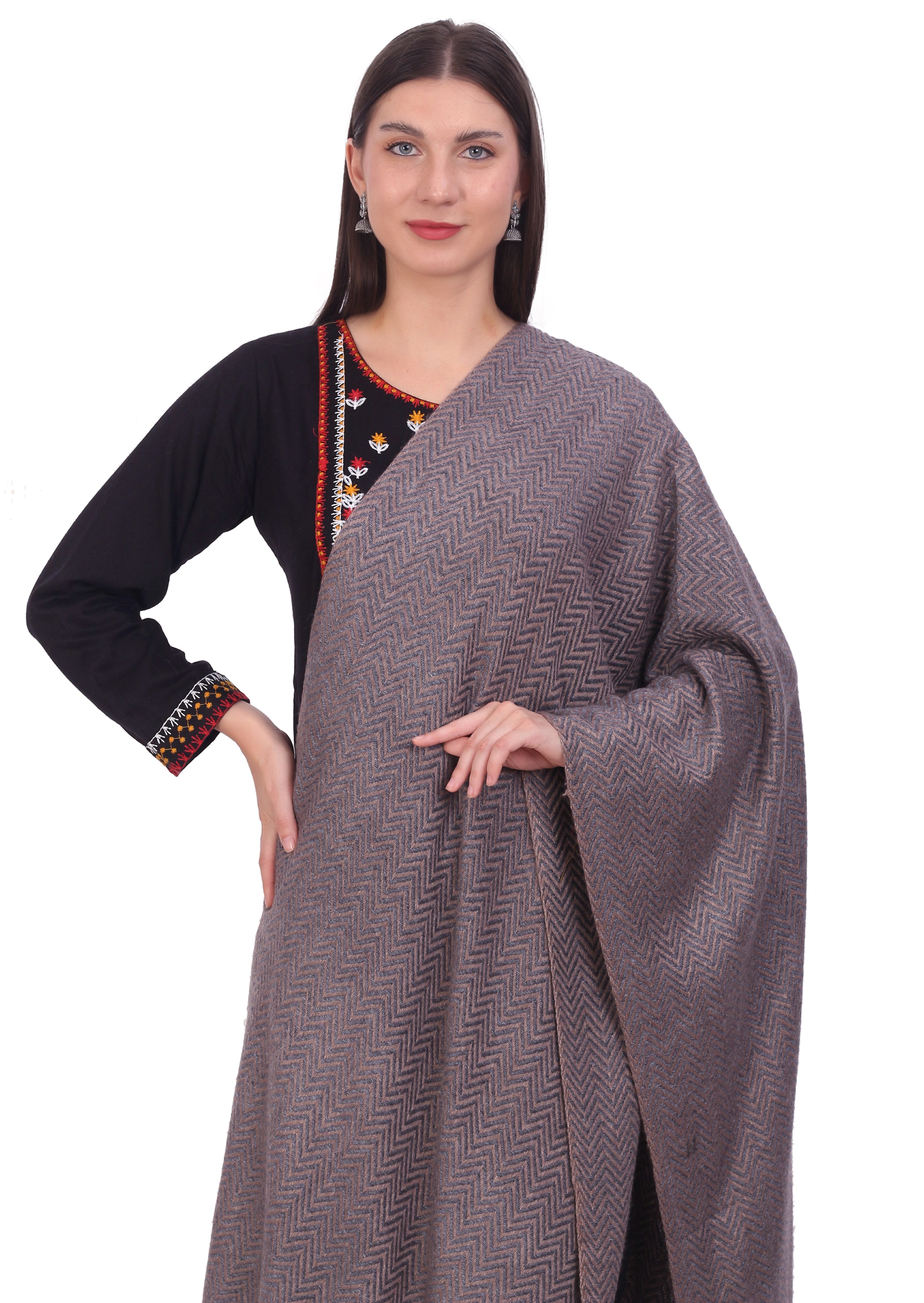 Pash Vilas Unisex Fishbone Design Cashmere Fine wool Scarf Soft Warm Denim Blue Color