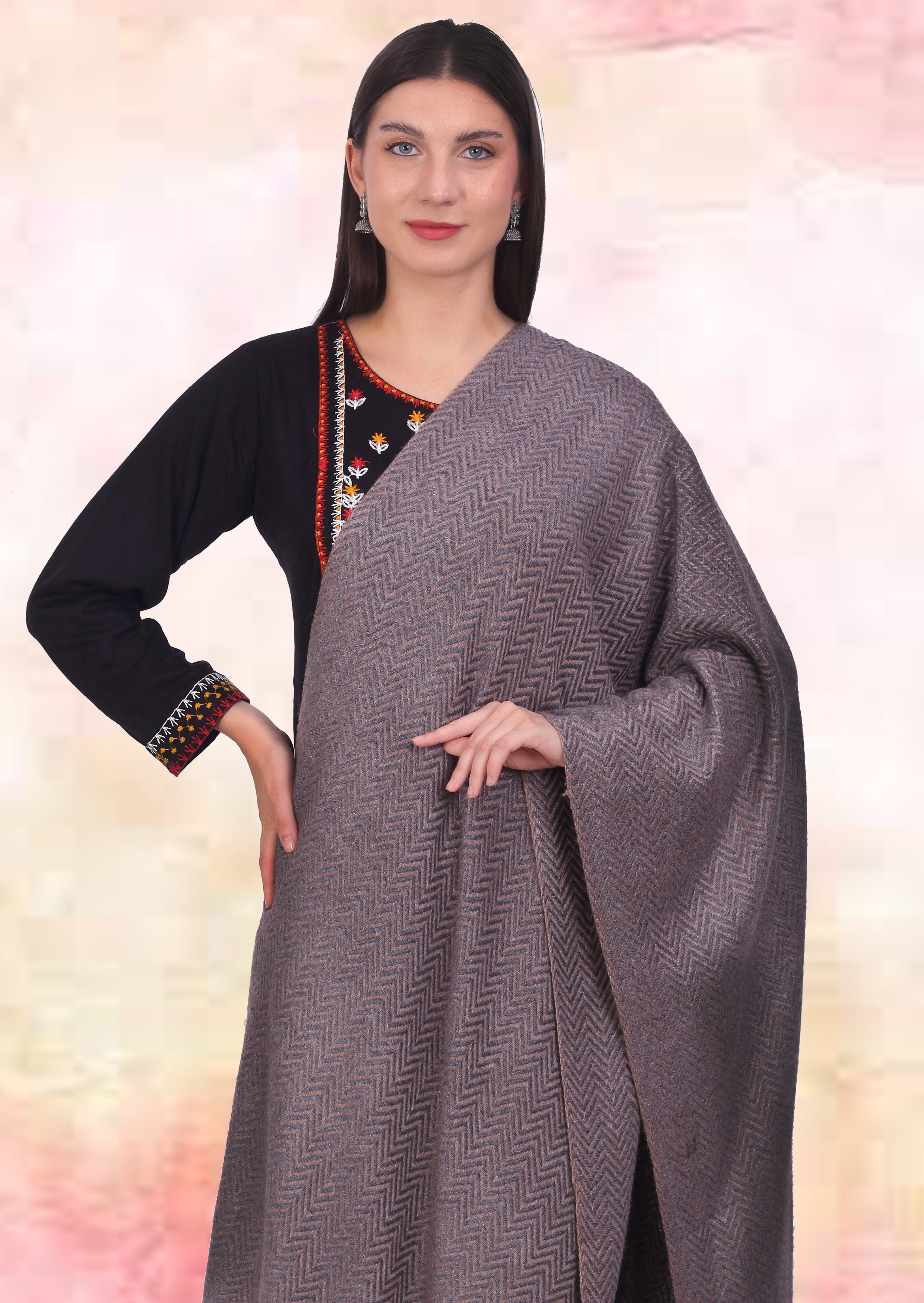 Pash Vilas Unisex Fishbone Design Cashmere Fine wool Scarf Soft Warm Denim Blue Color