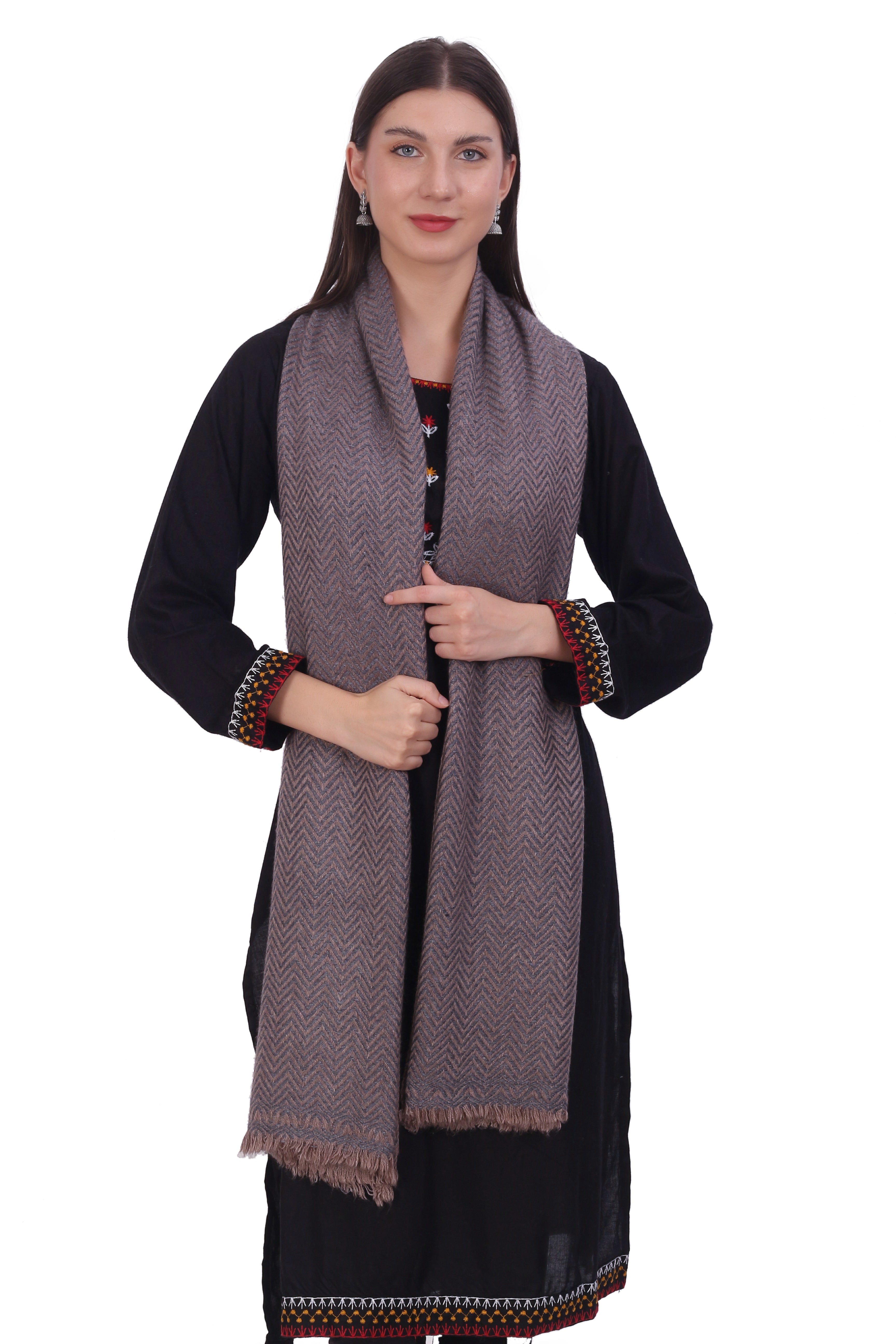 Pash Vilas Unisex Fishbone Design Cashmere Fine wool Scarf Soft Warm Denim Blue Color