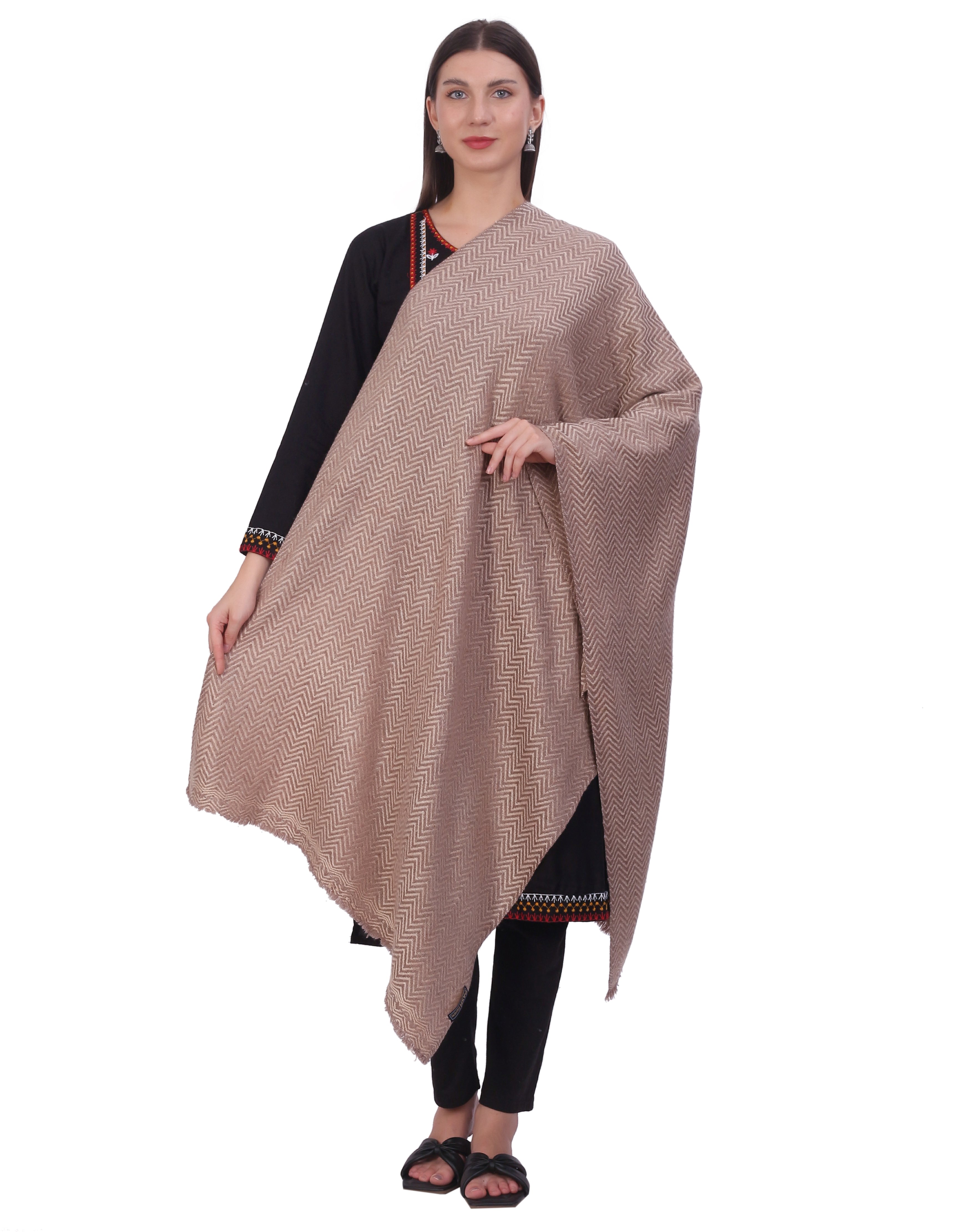 Pash Vilas Unisex Fishbone Design Cashmere Fine wool Scarf Soft Warm Denim Blue Color