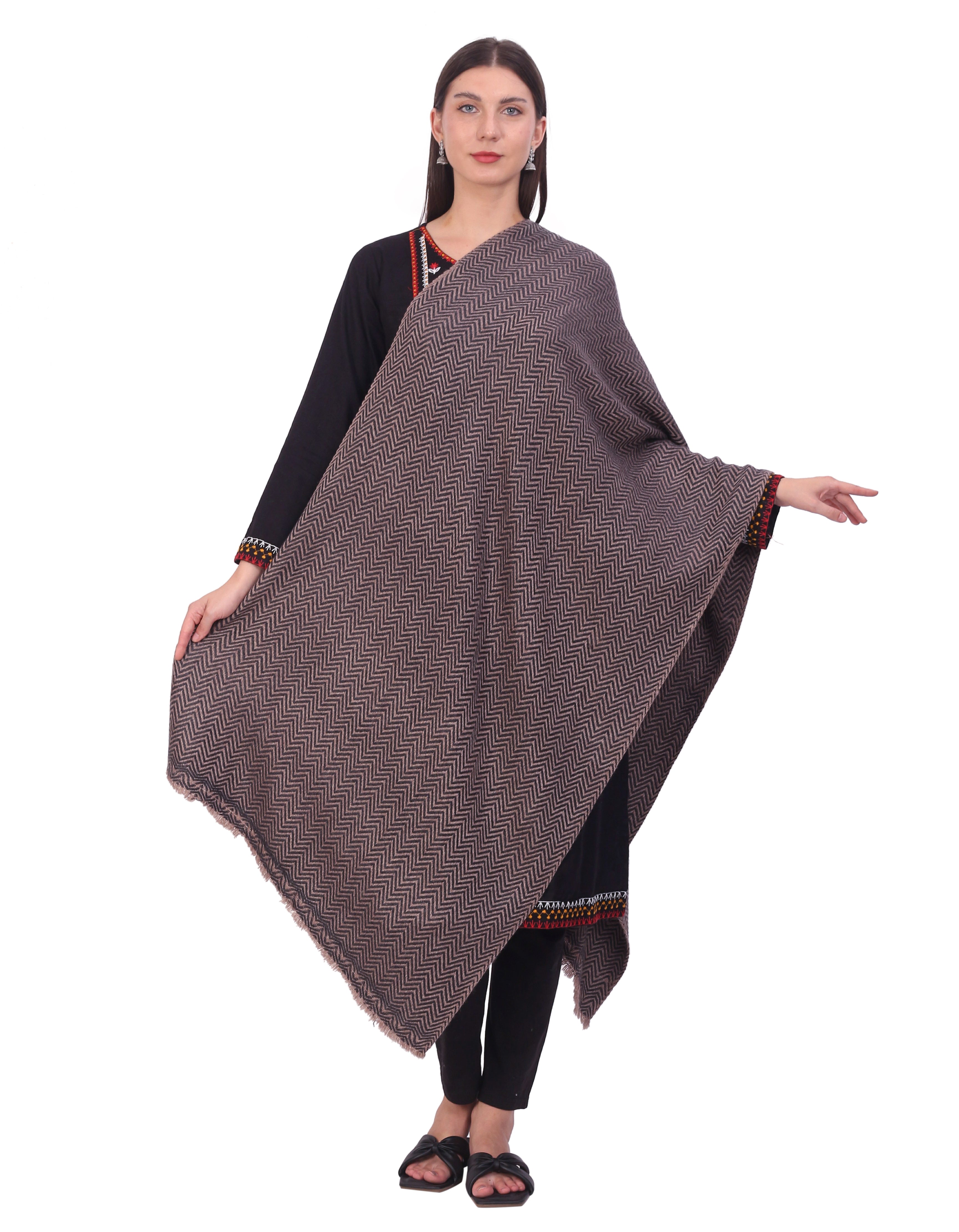 Pash Vilas Unisex Fishbone Design Cashmere Fine wool Scarf Soft Warm  BROWN Color