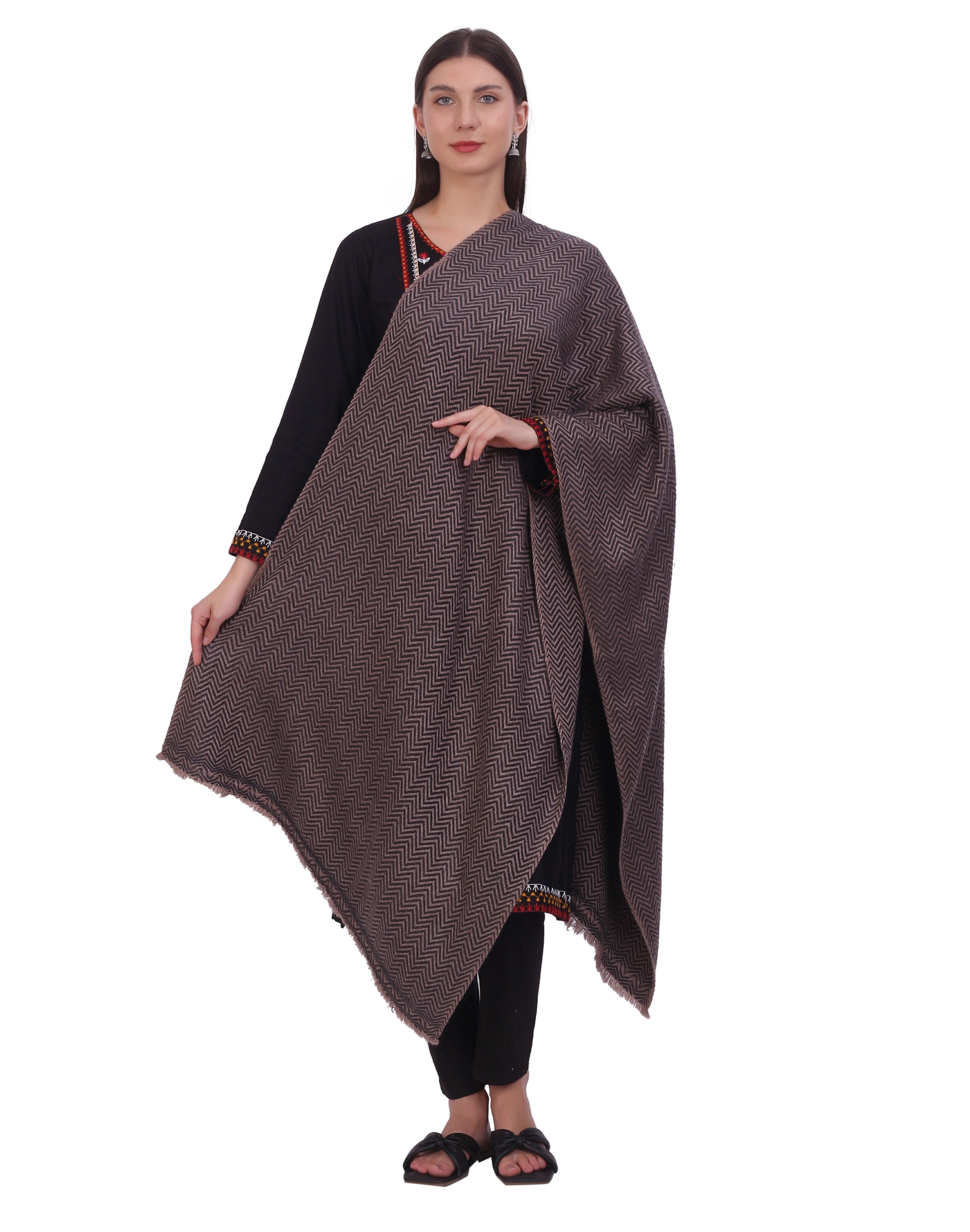 Pash Vilas Unisex Fishbone Design Cashmere Fine wool Scarf Soft Warm  BROWN Color