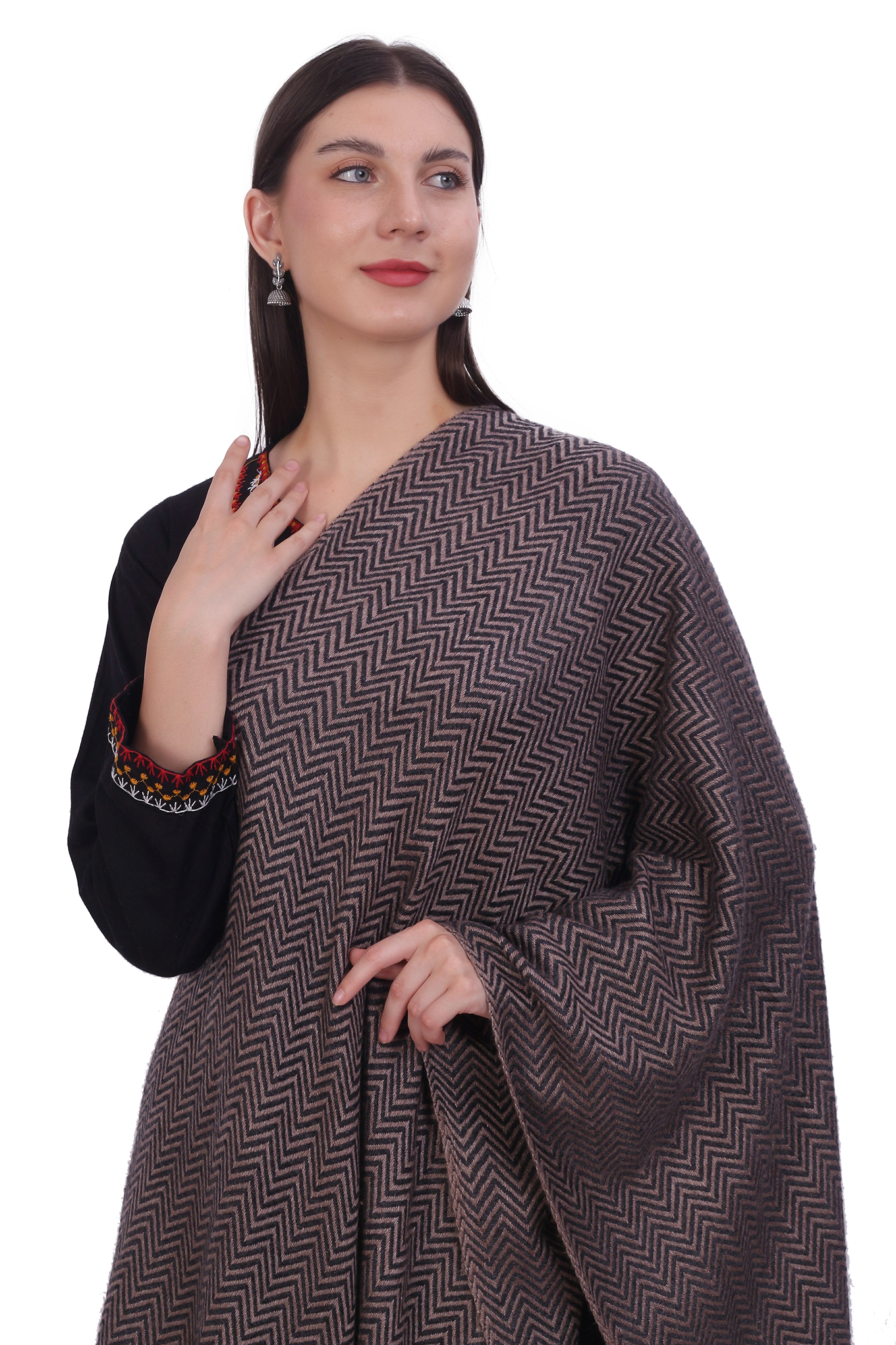 Pash Vilas Unisex Fishbone Design Cashmere Fine wool Scarf Soft Warm  BROWN Color