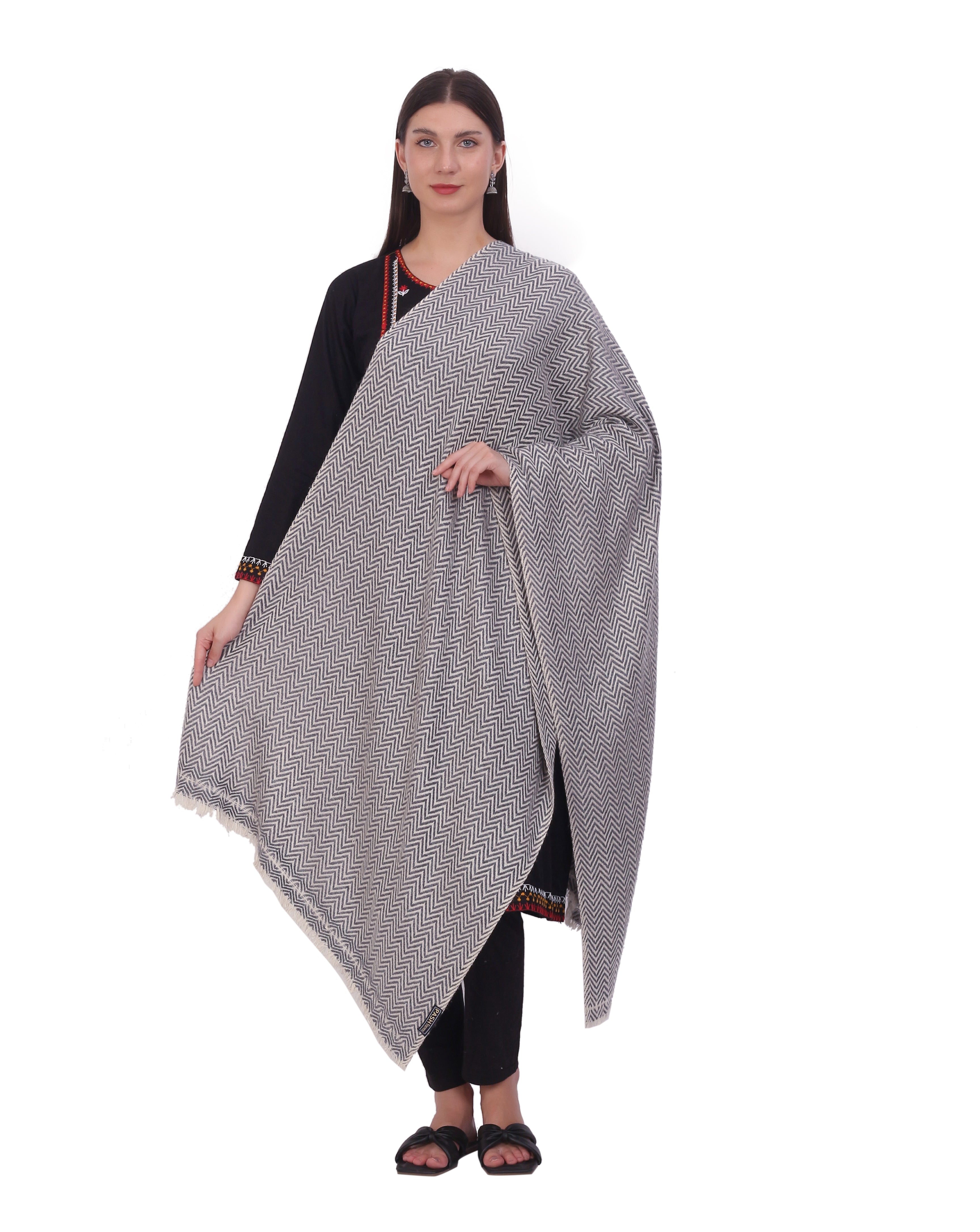 Pash Vilas Unisex Fishbone Design Cashmere Fine wool Scarf Soft Warm Black Color