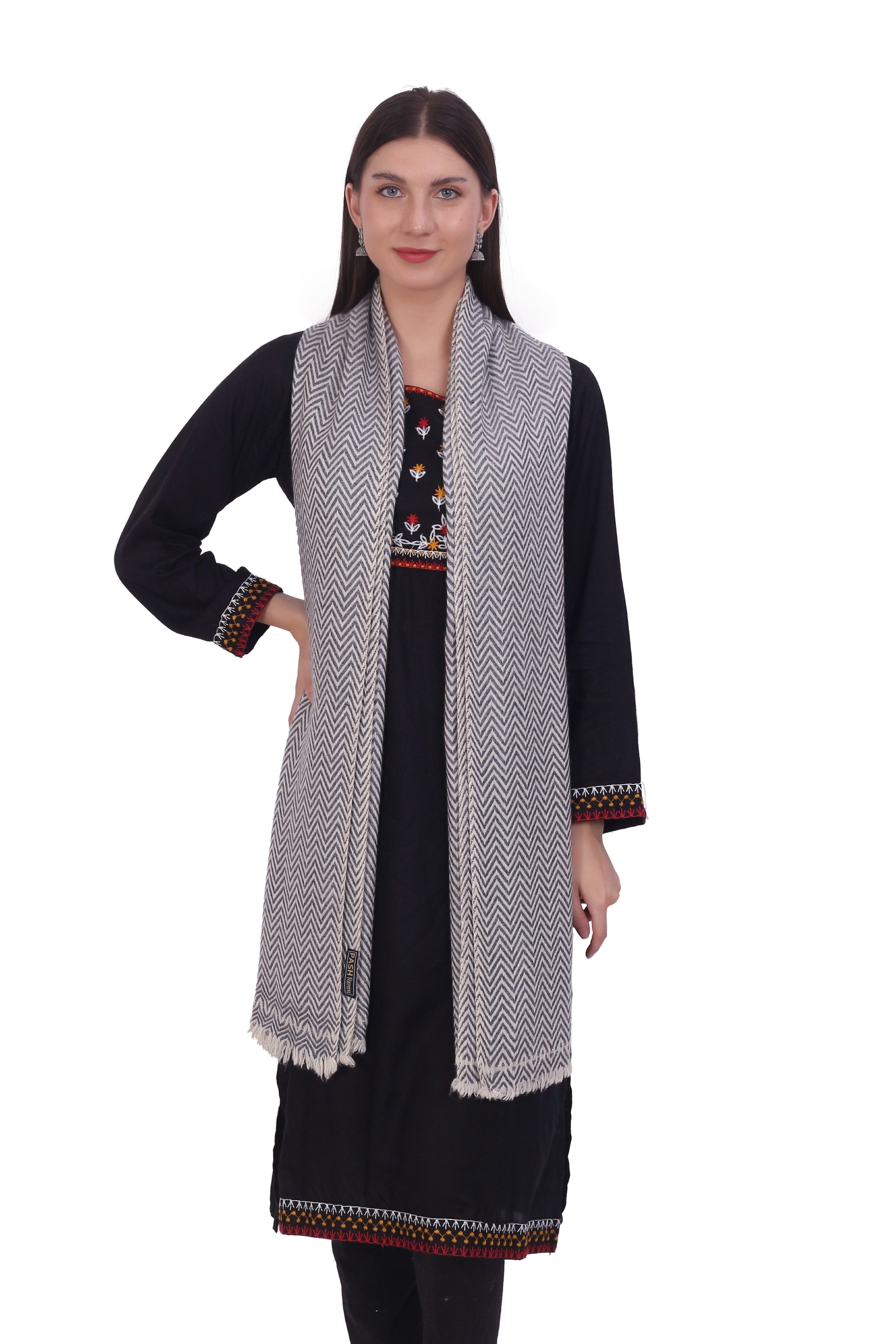 Pash Vilas Unisex Fishbone Design Cashmere Fine wool Scarf Soft Warm Black Color