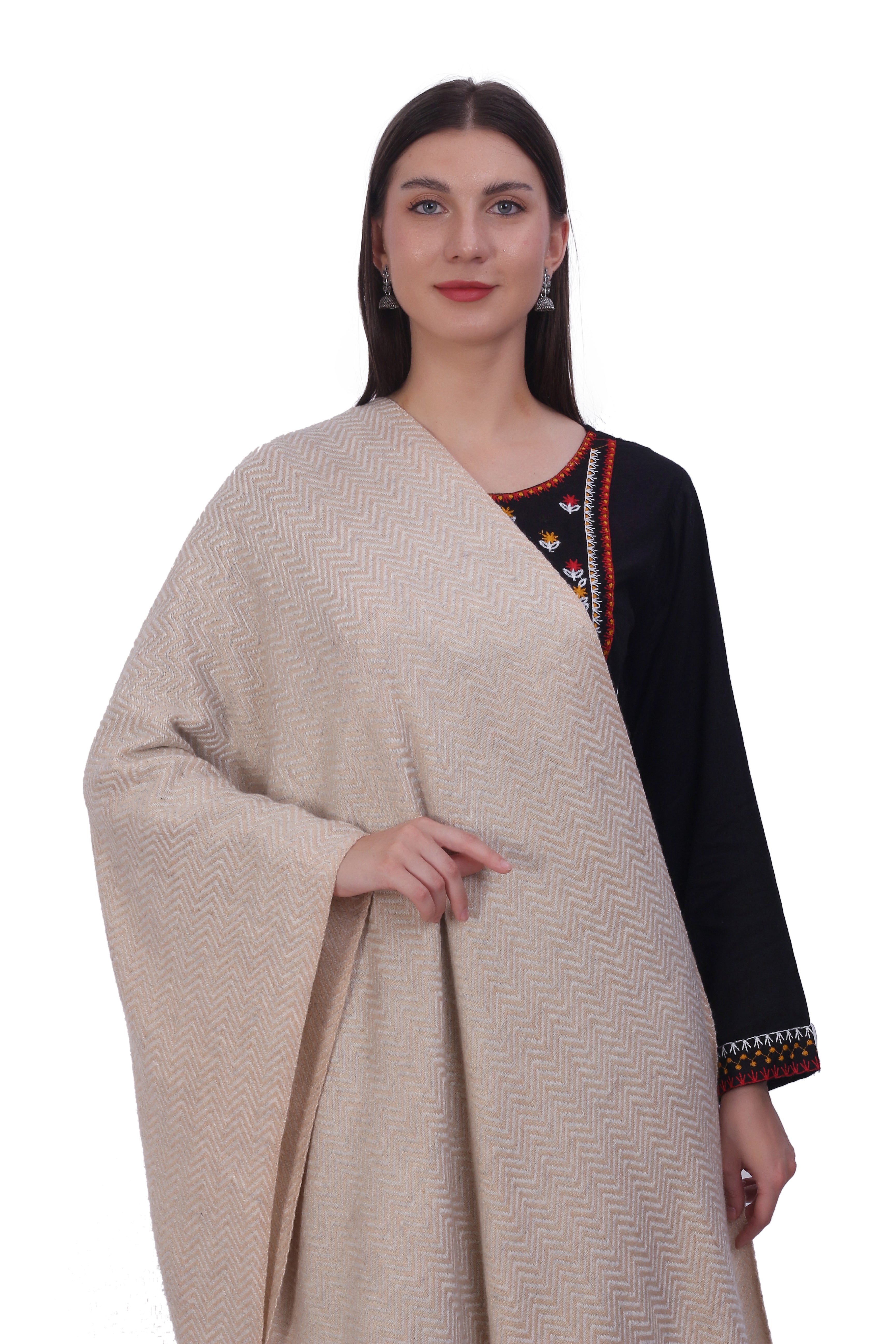 Pash Vilas Unisex Fishbone Design Cashmere Fine wool Scarf Soft Warm BEIGE Color