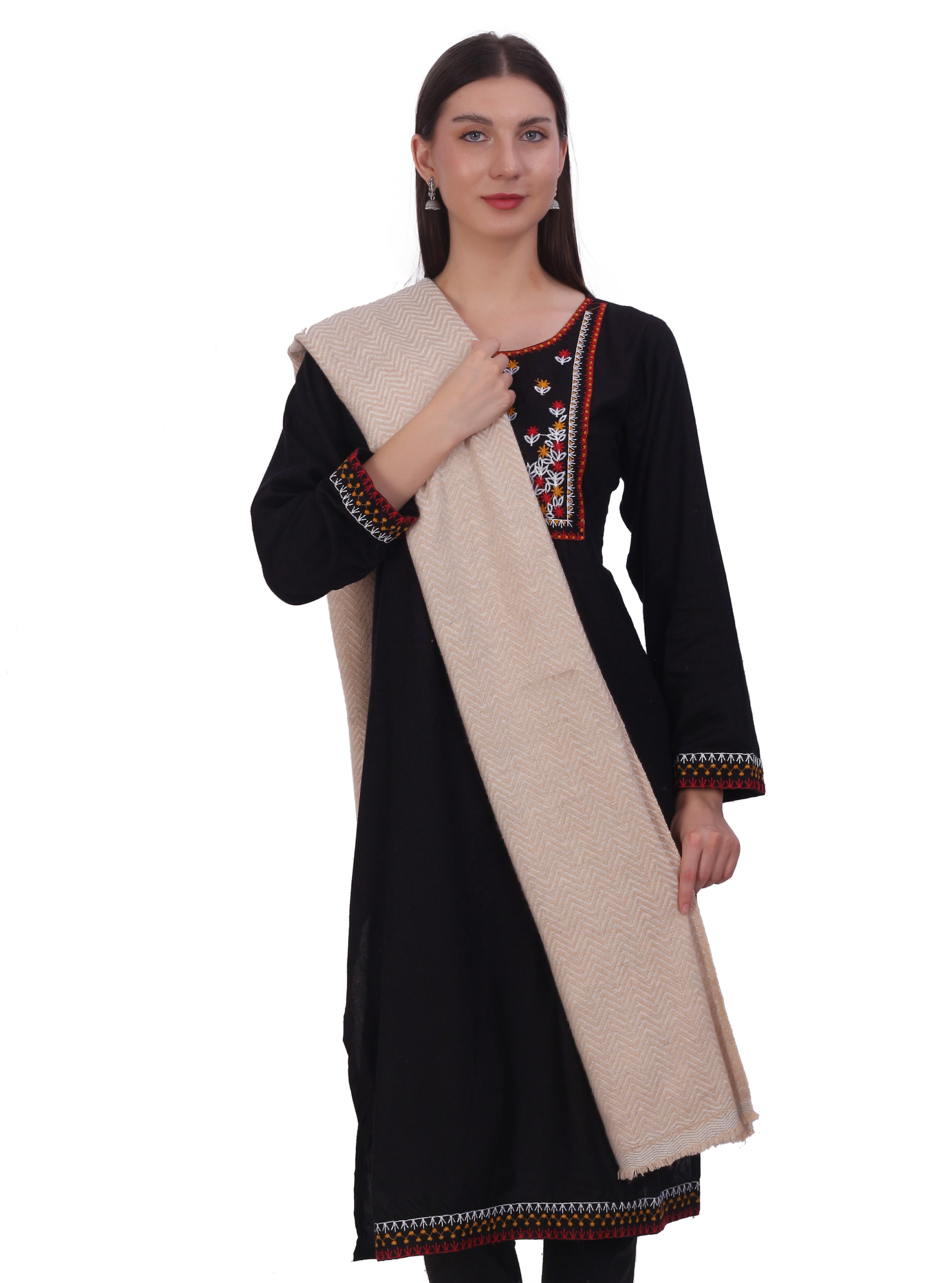 Pash Vilas Unisex Fishbone Design Cashmere Fine wool Scarf Soft Warm BEIGE Color